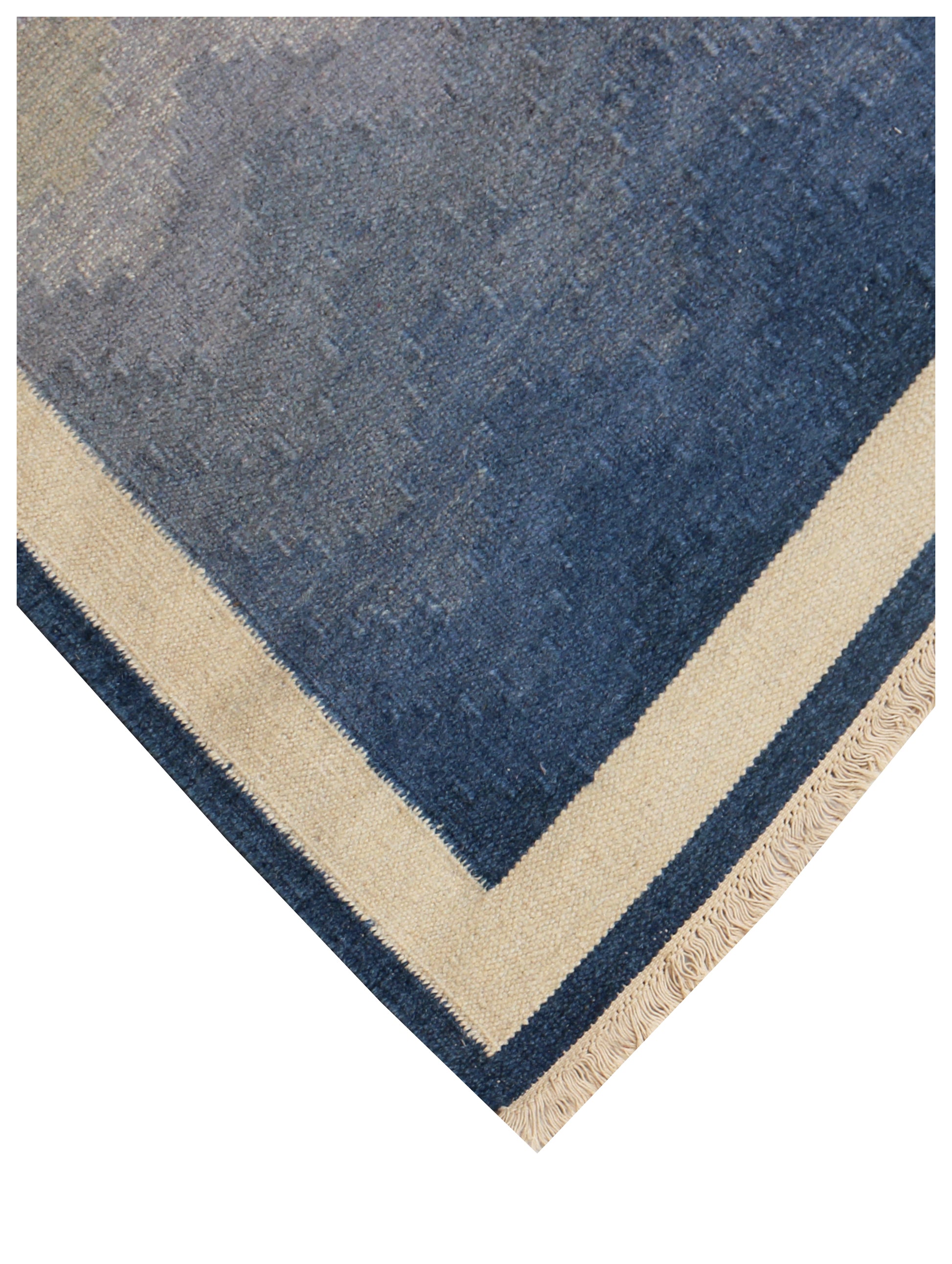 4x6 Modern Chevron Design Beige & Blue Handwoven Flatweave Wool Durry Rug – Durable Handmade Carpet for Living Room & Bedroom.