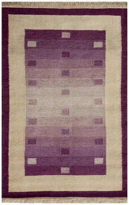 Hand Woven Wool Flatweave Rug - Purple Gradient Border Area Rug