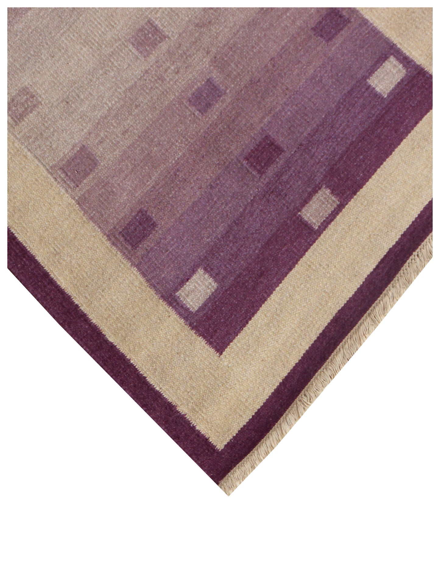 Beige and Purple Handwoven 4x6 Modern Stripes design Flatweave Durry Rug.