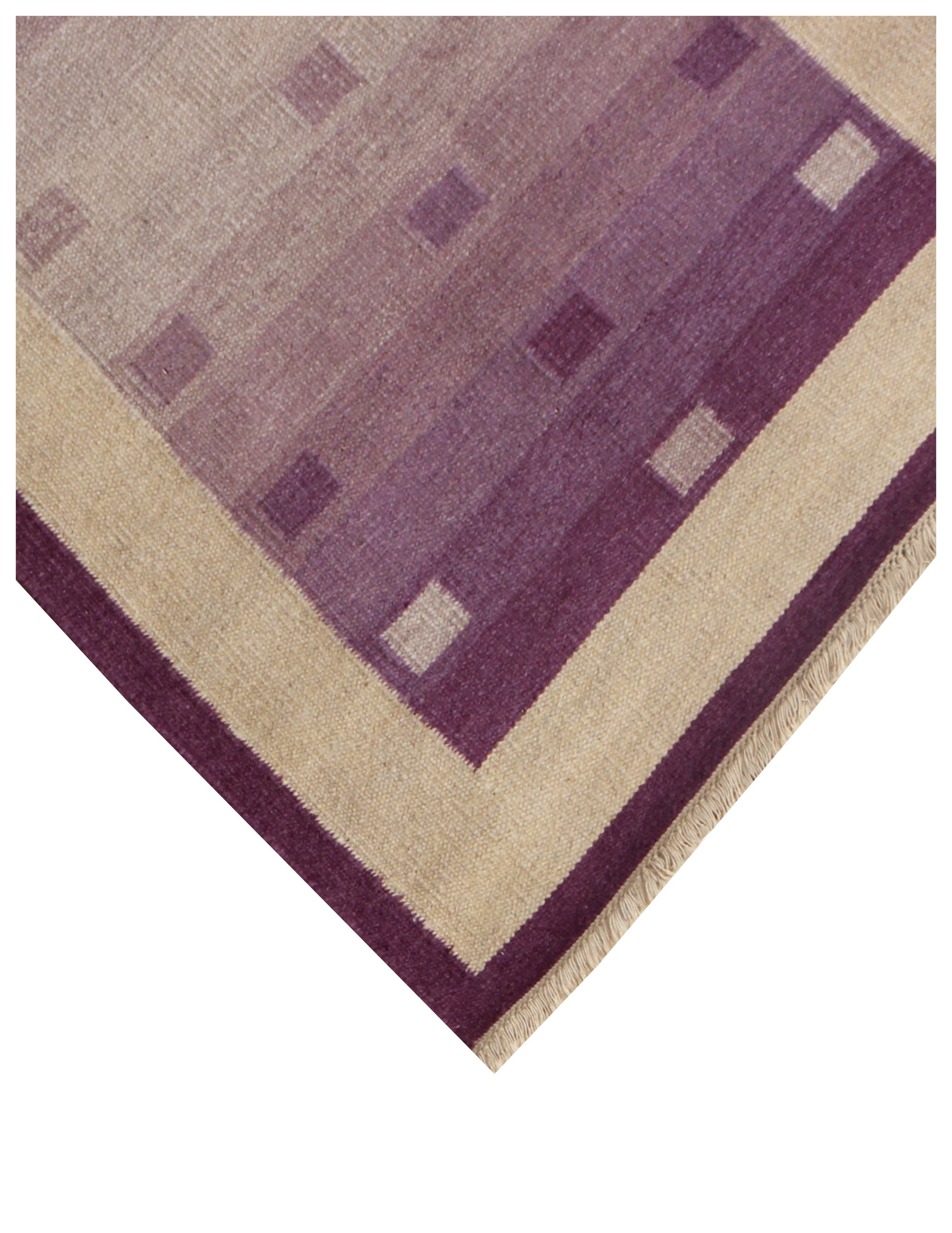 Beige and Purple Handwoven 4x6 Modern Stripes design Flatweave Durry Rug.