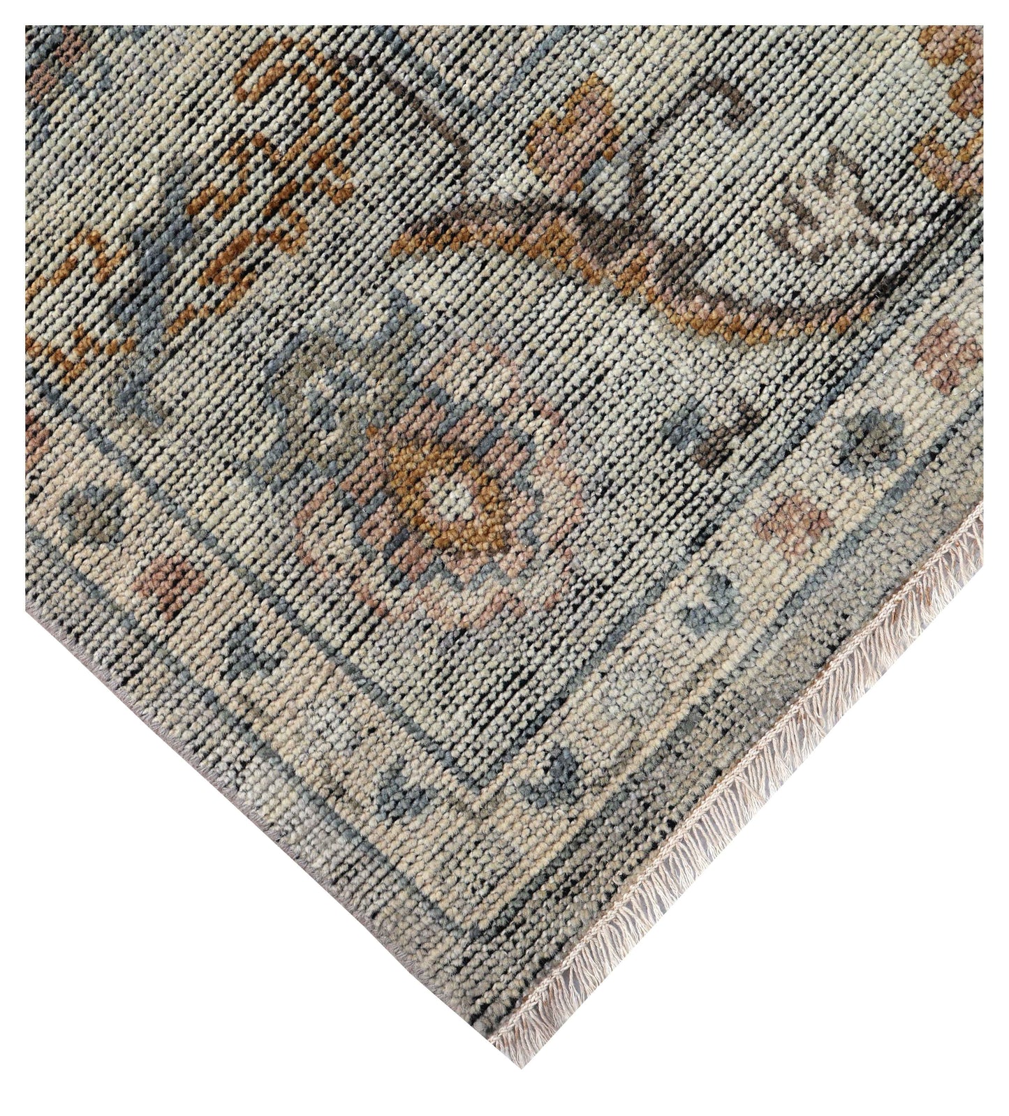 Silver Grey Ivory Brown Rust Eroded Sultanabad Floral Vine Hand Knotted Wool Silk 8x10 Bhadohi Area Rug