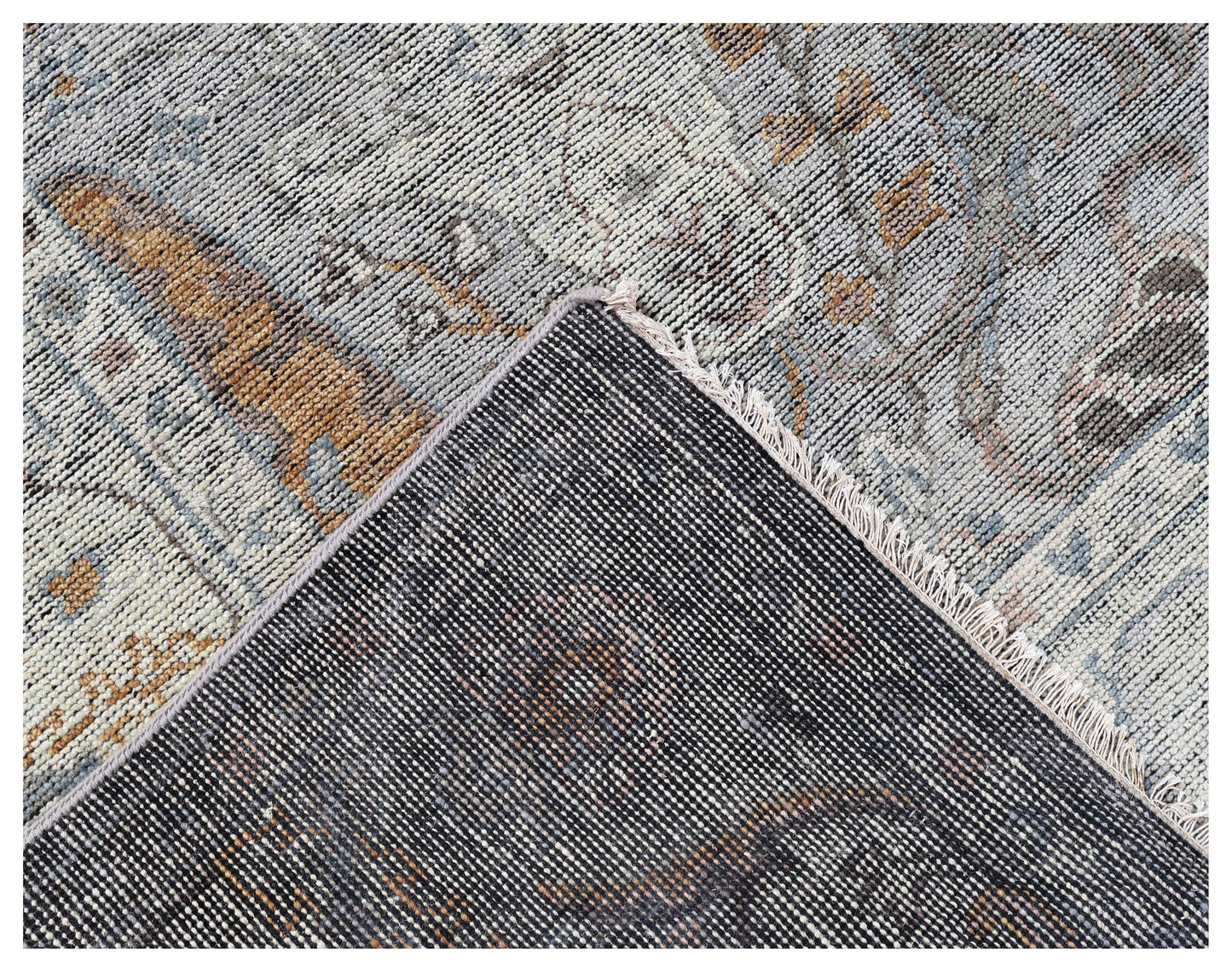 Silver Grey Ivory Brown Rust Eroded Sultanabad Floral Vine Hand Knotted Wool Silk 8x10 Bhadohi Area Rug