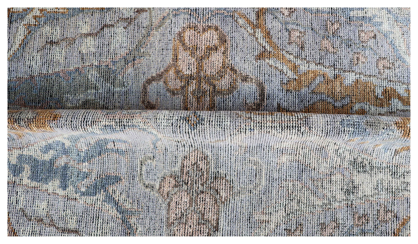 Silver Grey Ivory Brown Rust Eroded Sultanabad Floral Vine Hand Knotted Wool Silk 8x10 Bhadohi Area Rug