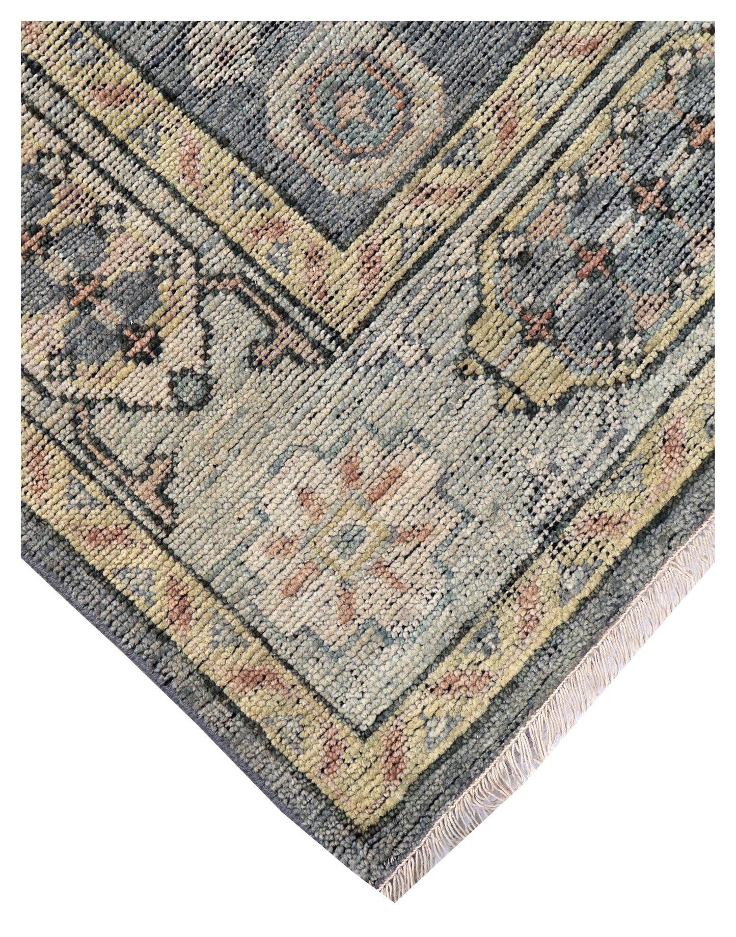 Slate Blue Grey Ivory Blush Sage Kazak Medallion Tribal Hand Knotted Wool Silk 8x10 Bhadohi Area Rug