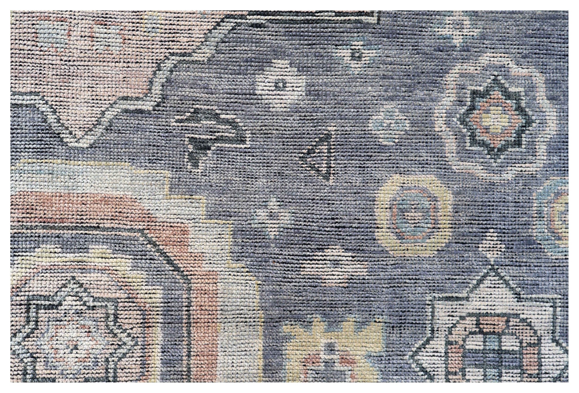 Slate Blue Grey Ivory Blush Sage Kazak Medallion Tribal Hand Knotted Wool Silk 8x10 Bhadohi Area Rug