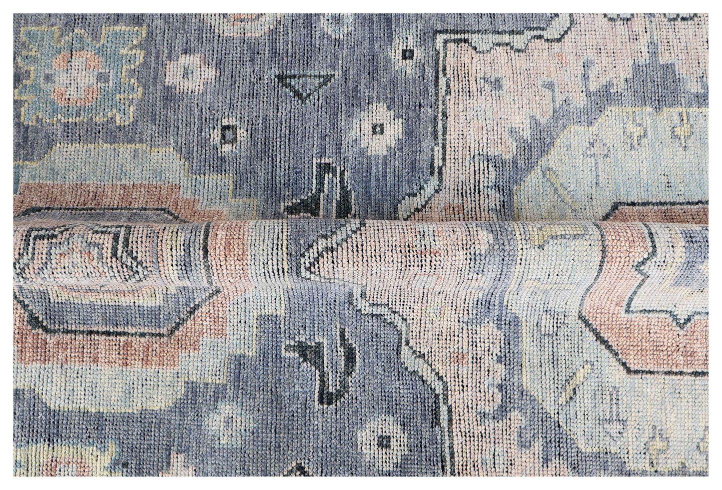 Slate Blue Grey Ivory Blush Sage Kazak Medallion Tribal Hand Knotted Wool Silk 8x10 Bhadohi Area Rug