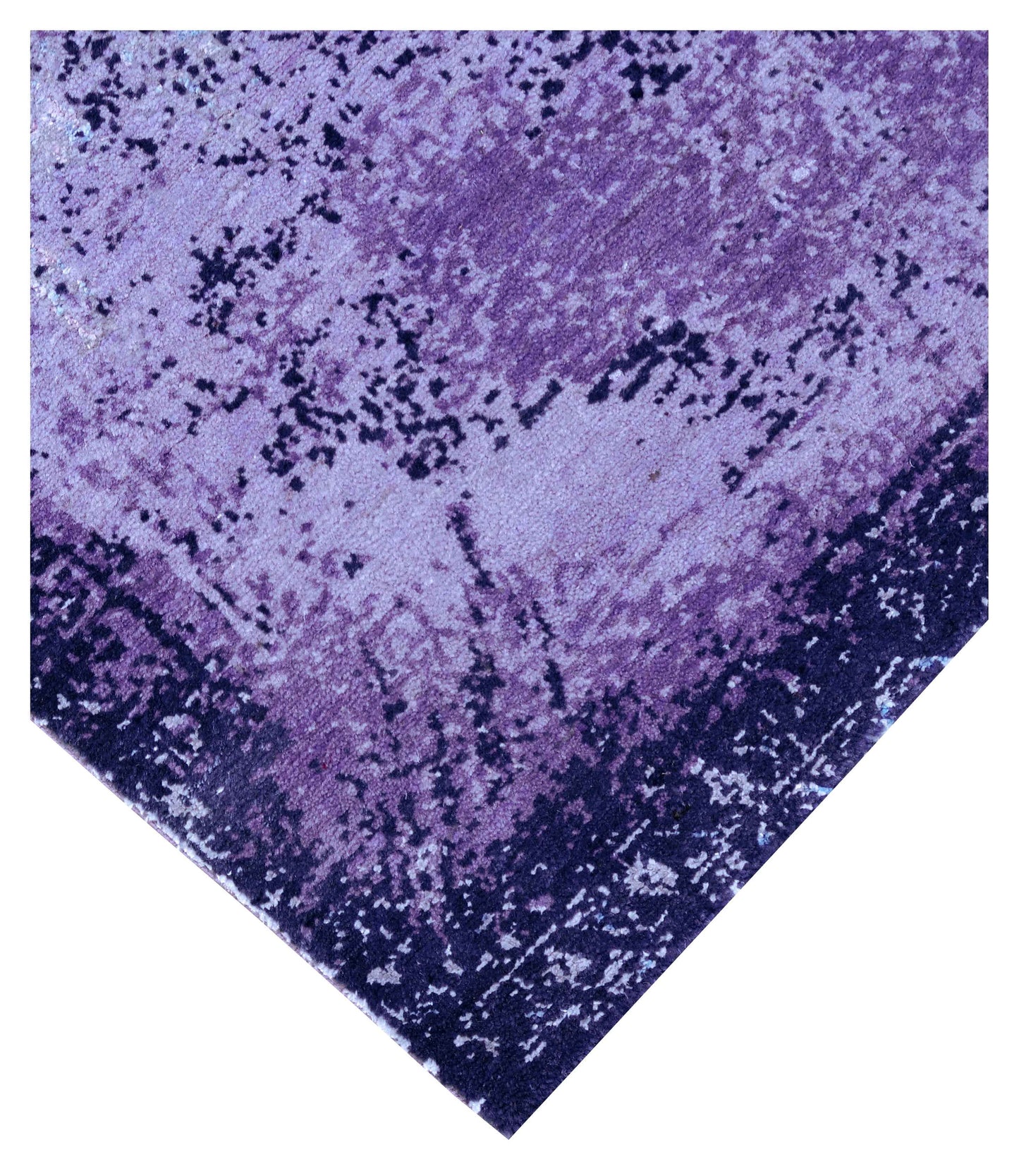 Lavender Purple Blue Gold Eroded Medallion Modern Abstract Hand Knotted Wool Viscose 85 KPSI 5.6x8 Area Rug