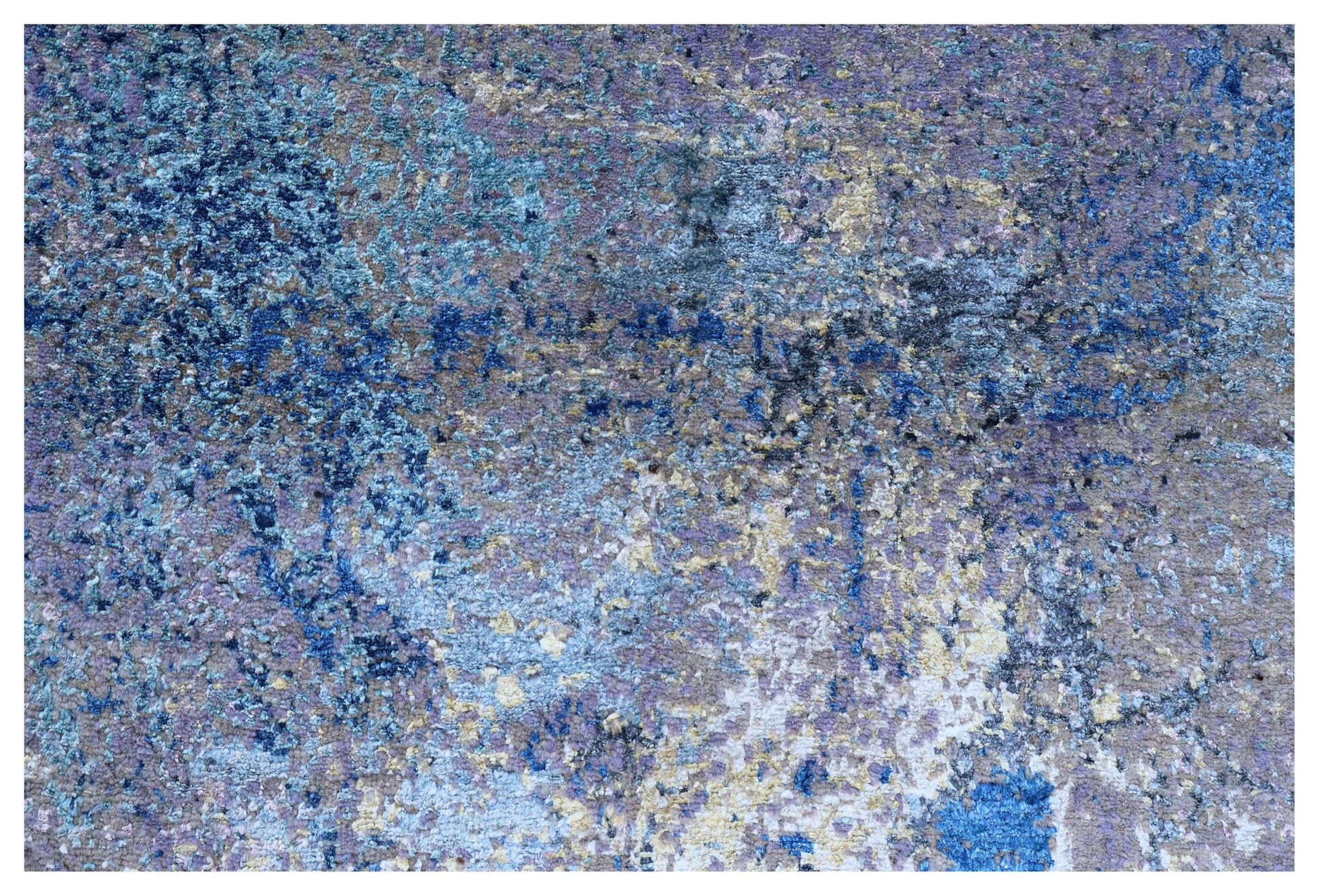Lavender Purple Blue Gold Eroded Medallion Modern Abstract Hand Knotted Wool Viscose 85 KPSI 5.6x8 Area Rug