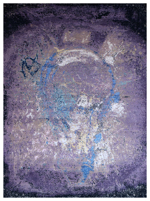 Purple Mauve Blue White Eroded Medallion Modern Abstract Hand Knotted Wool Viscose 85 KPSI 6.6x8 Area Rug