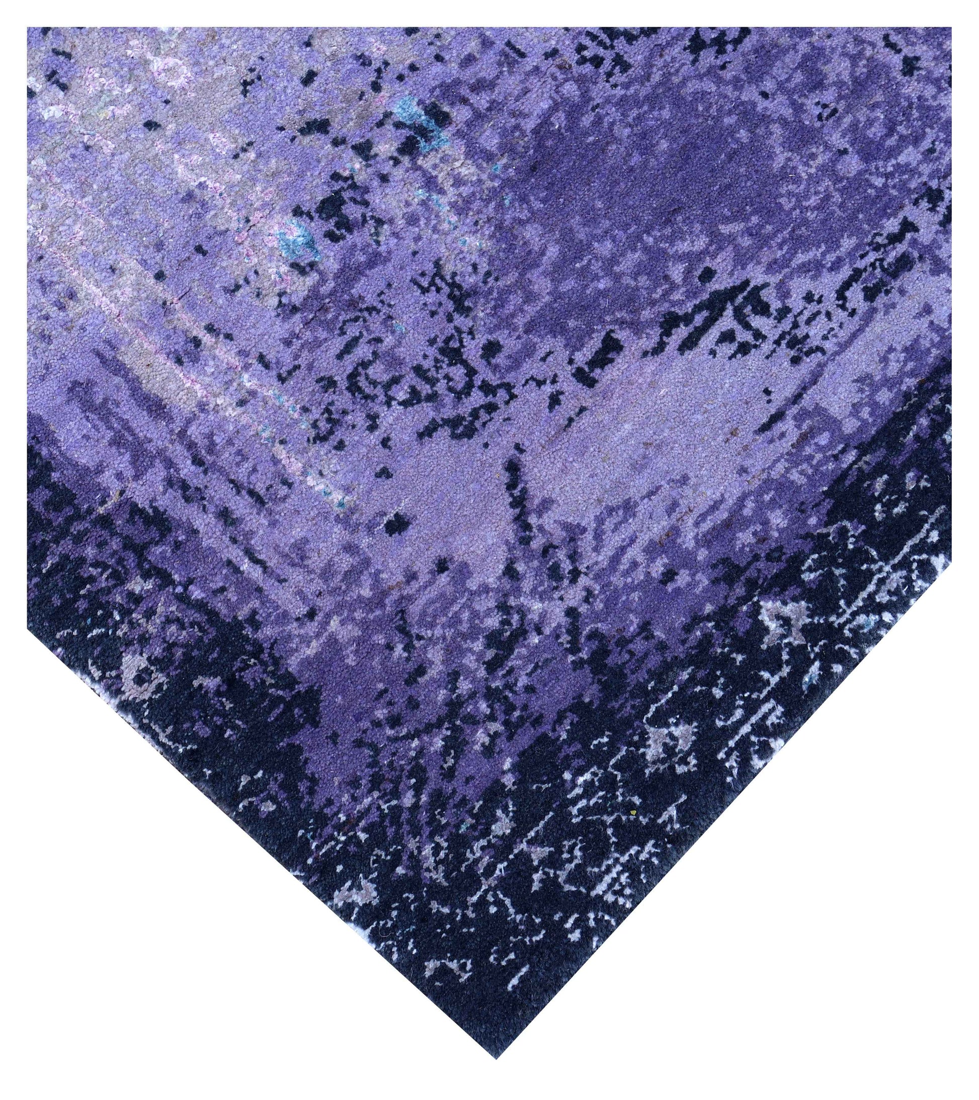 Purple Mauve Blue White Eroded Medallion Modern Abstract Hand Knotted Wool Viscose 85 KPSI 6.6x8 Area Rug