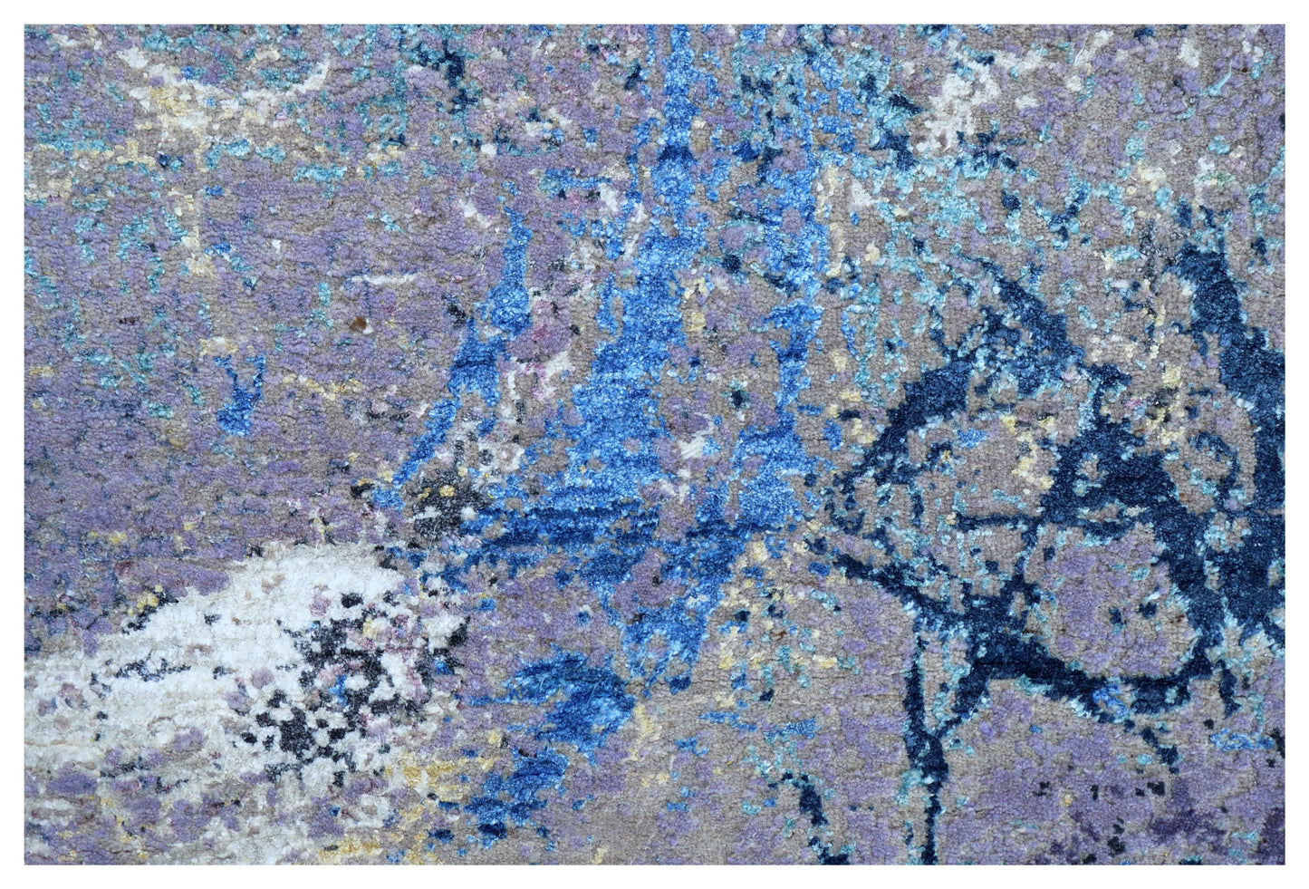 Purple Mauve Blue White Eroded Medallion Modern Abstract Hand Knotted Wool Viscose 85 KPSI 6.6x8 Area Rug