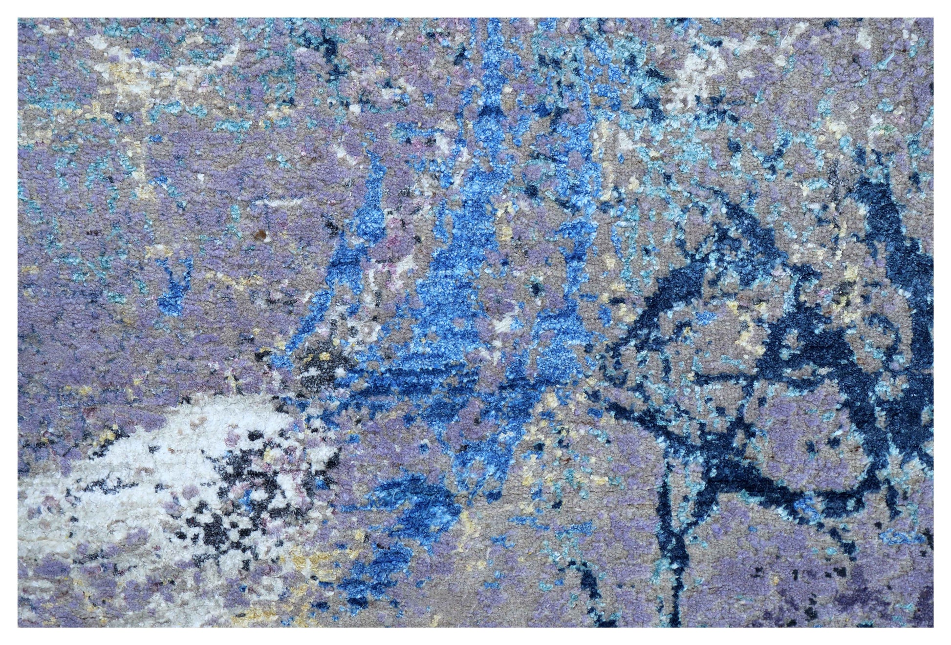 Purple Mauve Blue White Eroded Medallion Modern Abstract Hand Knotted Wool Viscose 85 KPSI 6.6x8 Area Rug