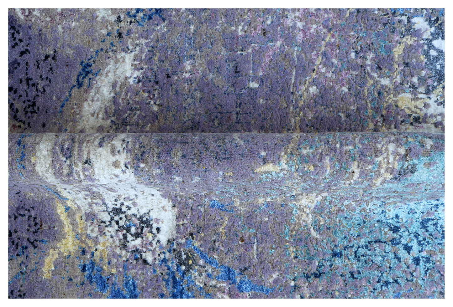Purple Mauve Blue White Eroded Medallion Modern Abstract Hand Knotted Wool Viscose 85 KPSI 6.6x8 Area Rug