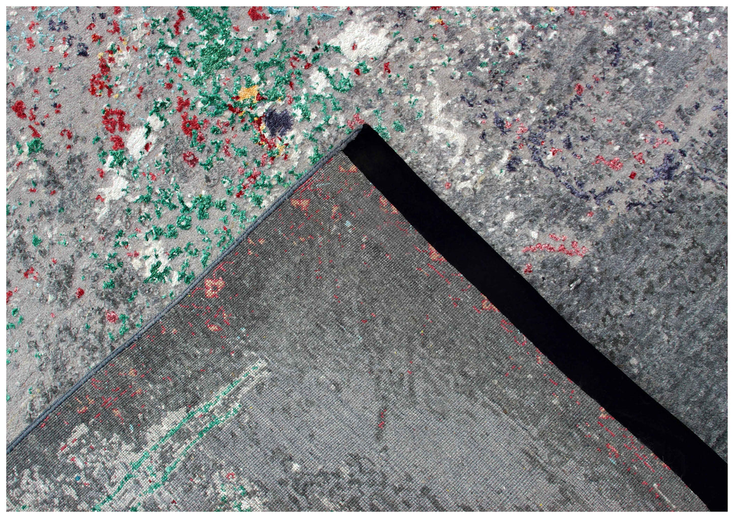 Charcoal Teal Crimson Gold Swirl Medallion Modern Abstract Hand Knotted Wool Viscose 85 KPSI 8x10 Area Rug
