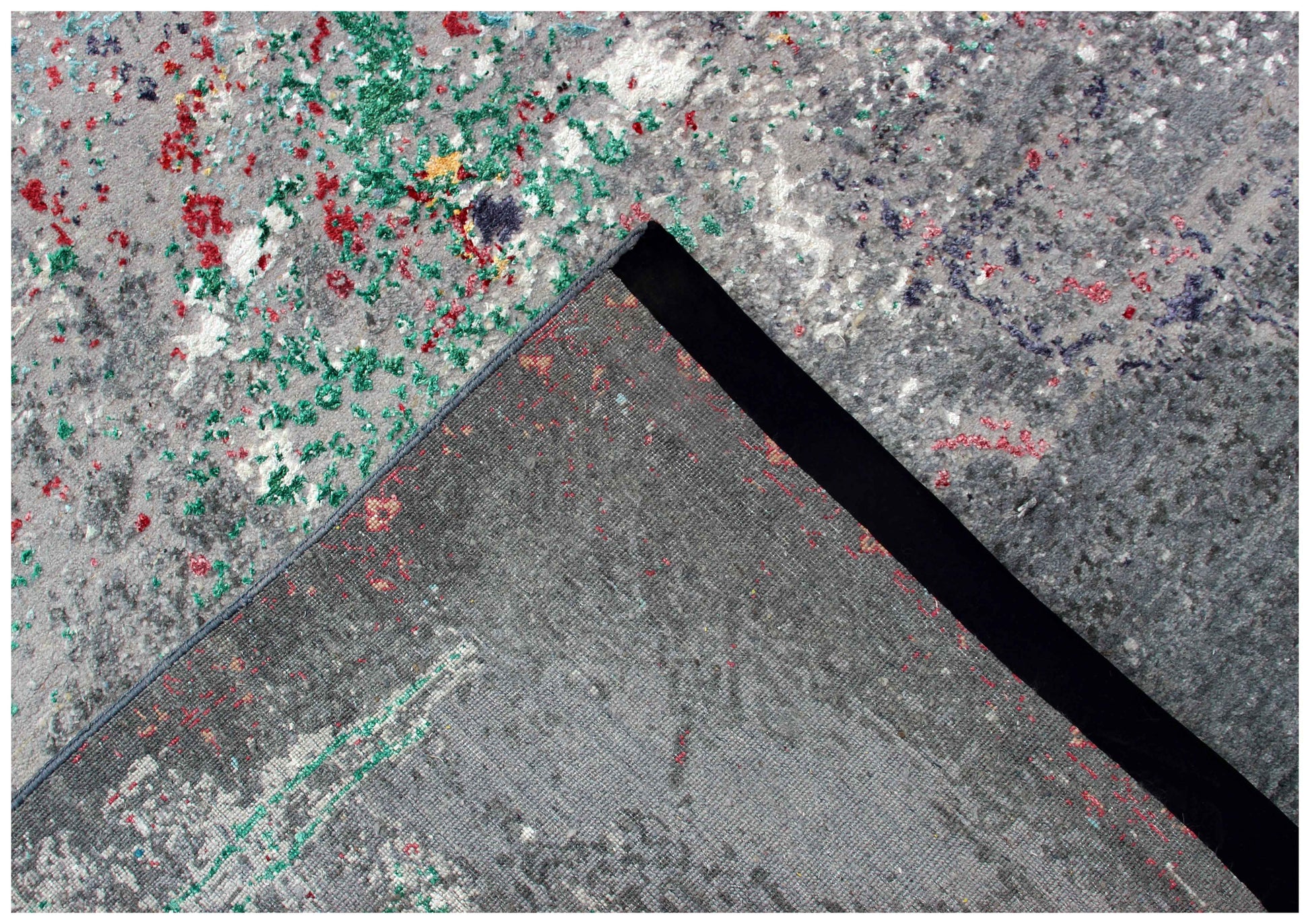 Charcoal Teal Crimson Gold Swirl Medallion Modern Abstract Hand Knotted Wool Viscose 85 KPSI 8x10 Area Rug