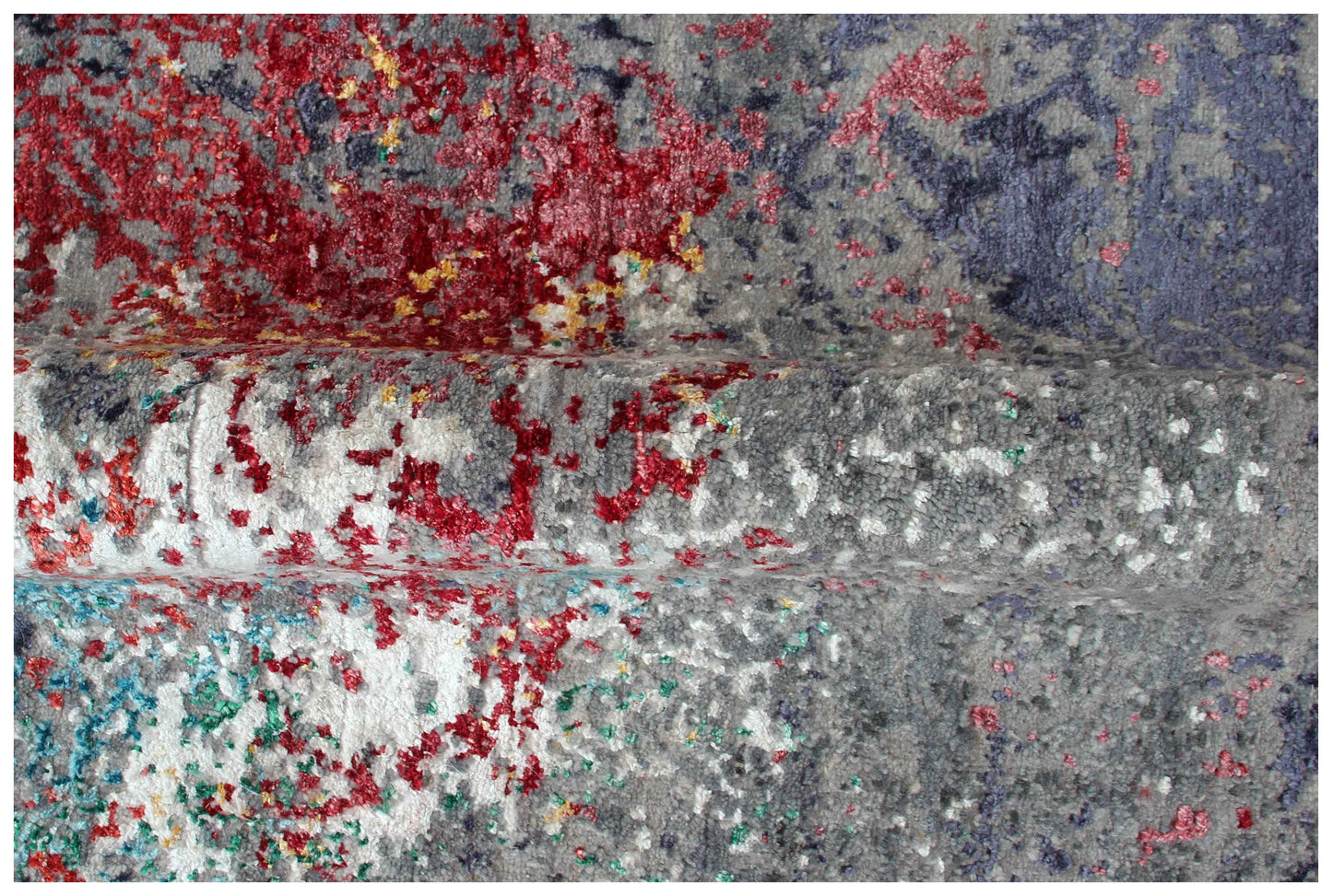 Charcoal Teal Crimson Gold Swirl Medallion Modern Abstract Hand Knotted Wool Viscose 85 KPSI 8x10 Area Rug
