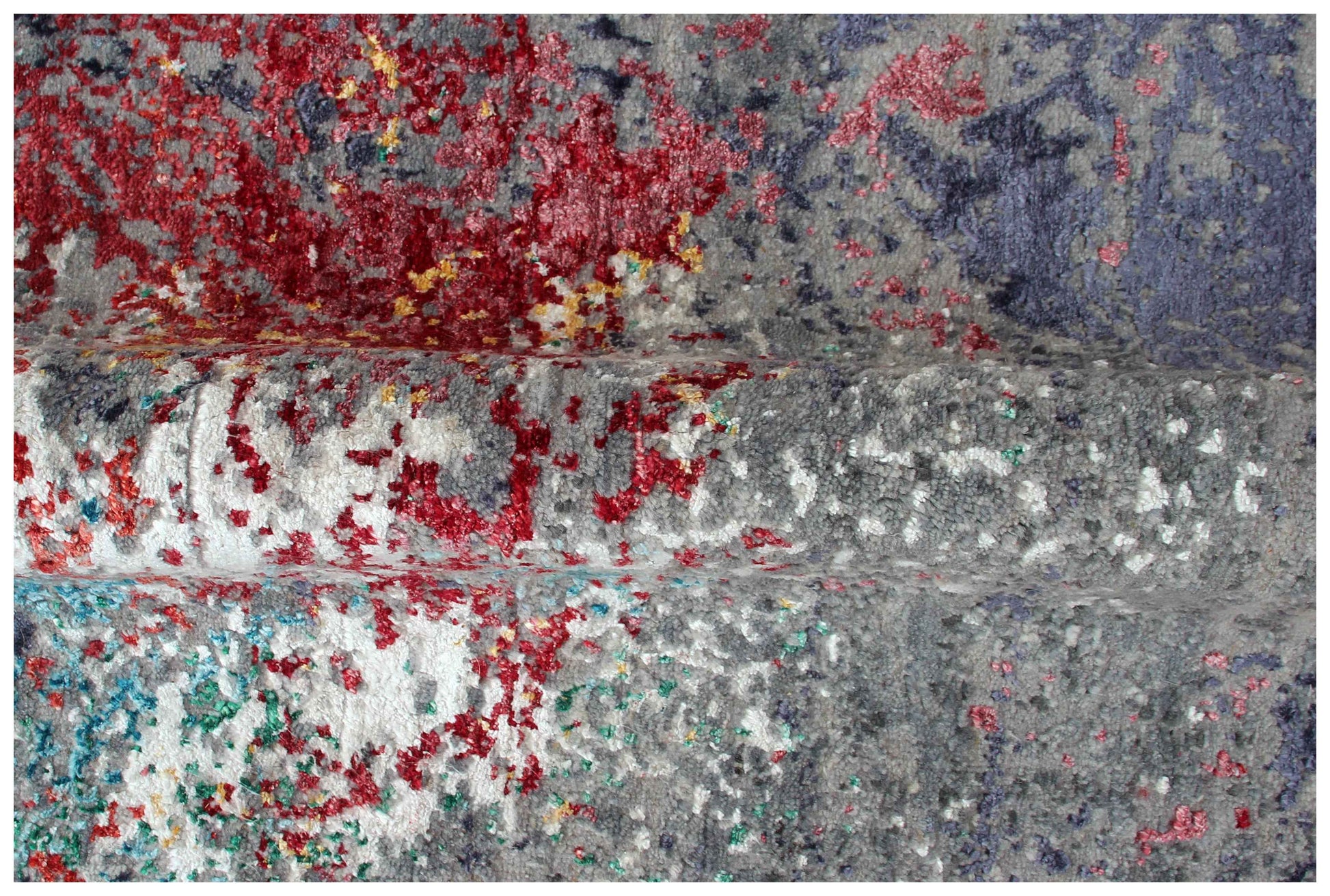 Charcoal Teal Crimson Gold Swirl Medallion Modern Abstract Hand Knotted Wool Viscose 85 KPSI 8x10 Area Rug