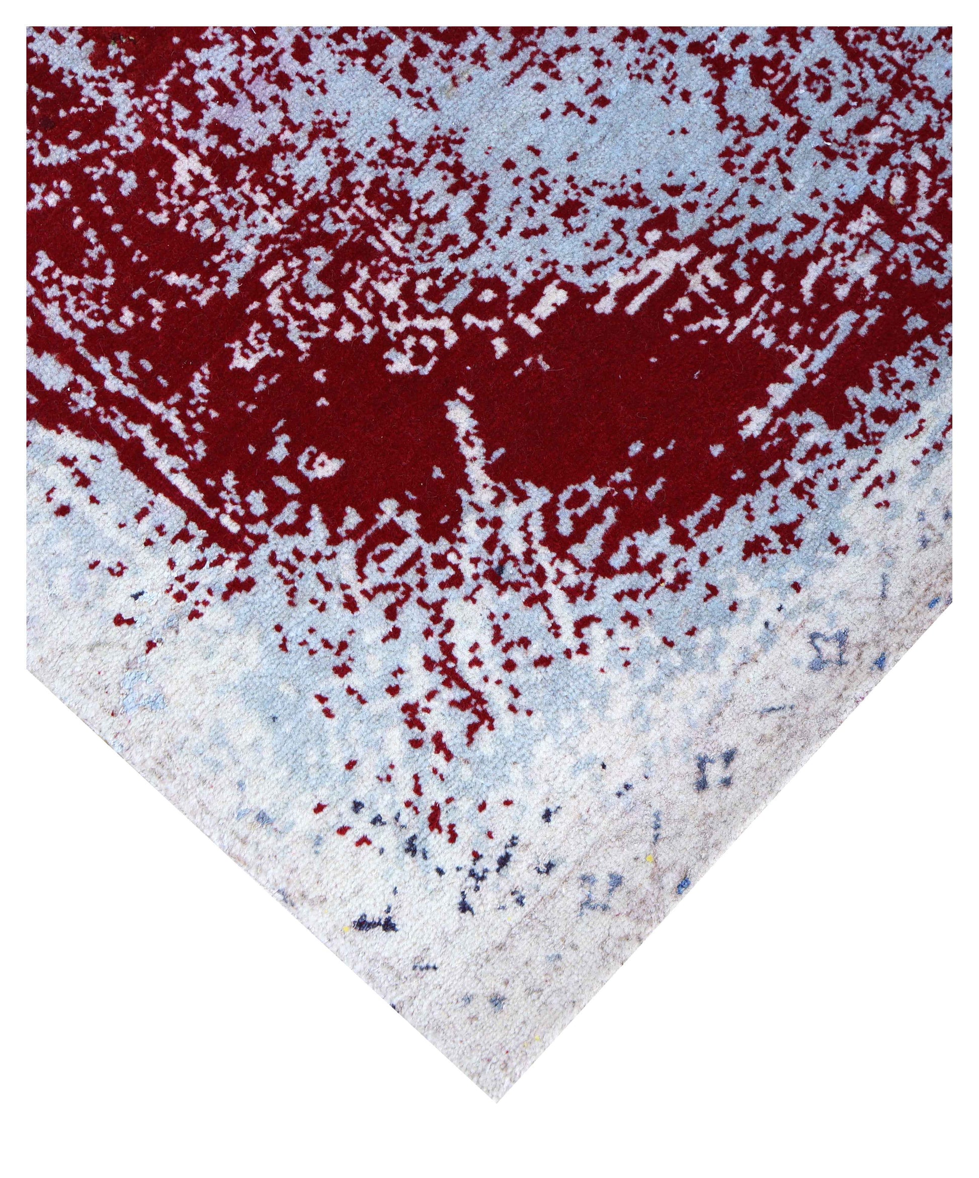 Crimson Red Silver Eroded Medallion Modern Abstract Hand Knotted Wool Viscose 85 KPSI 6.6x10 Area Rug