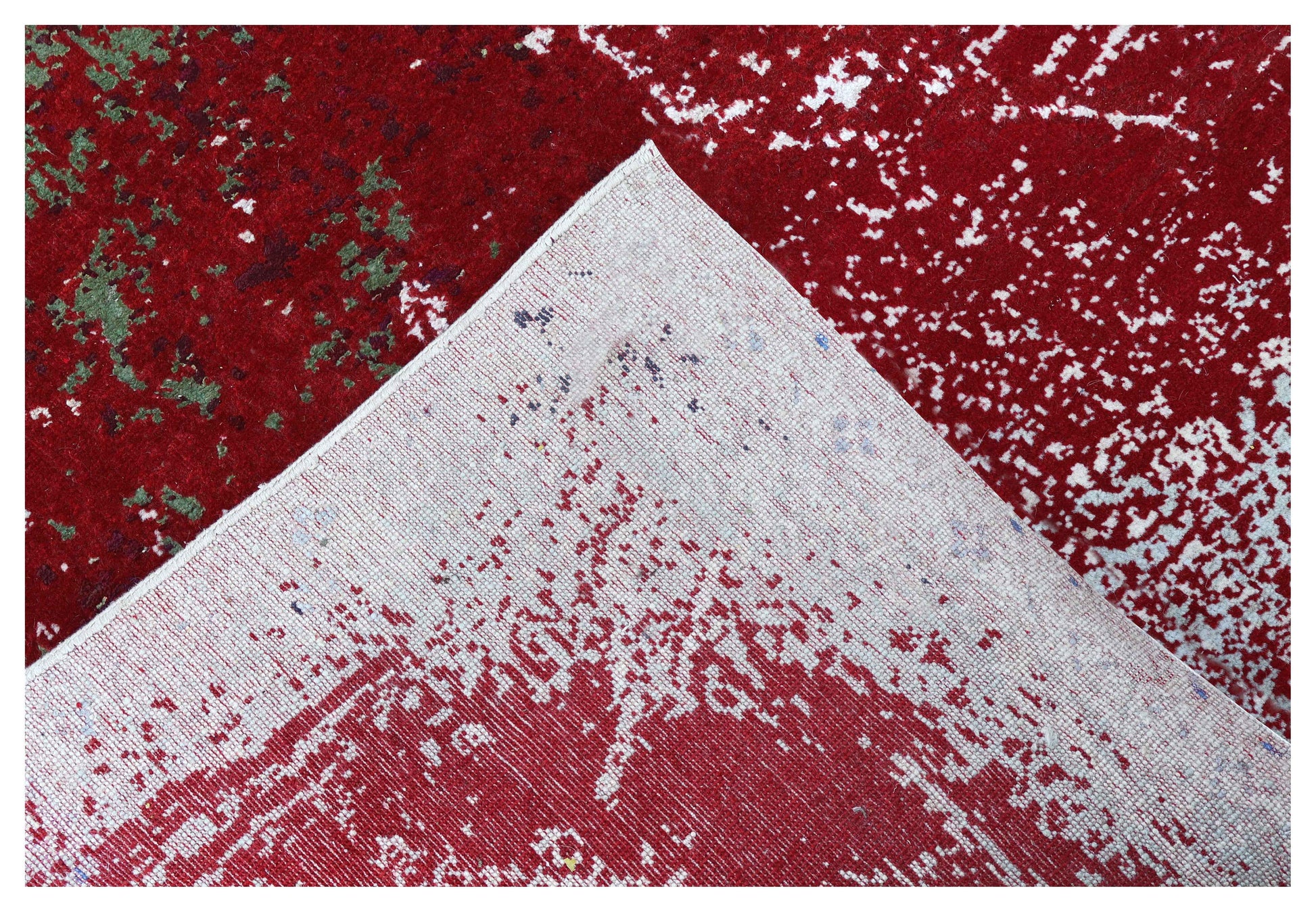 Crimson Red Silver Eroded Medallion Modern Abstract Hand Knotted Wool Viscose 85 KPSI 6.6x10 Area Rug