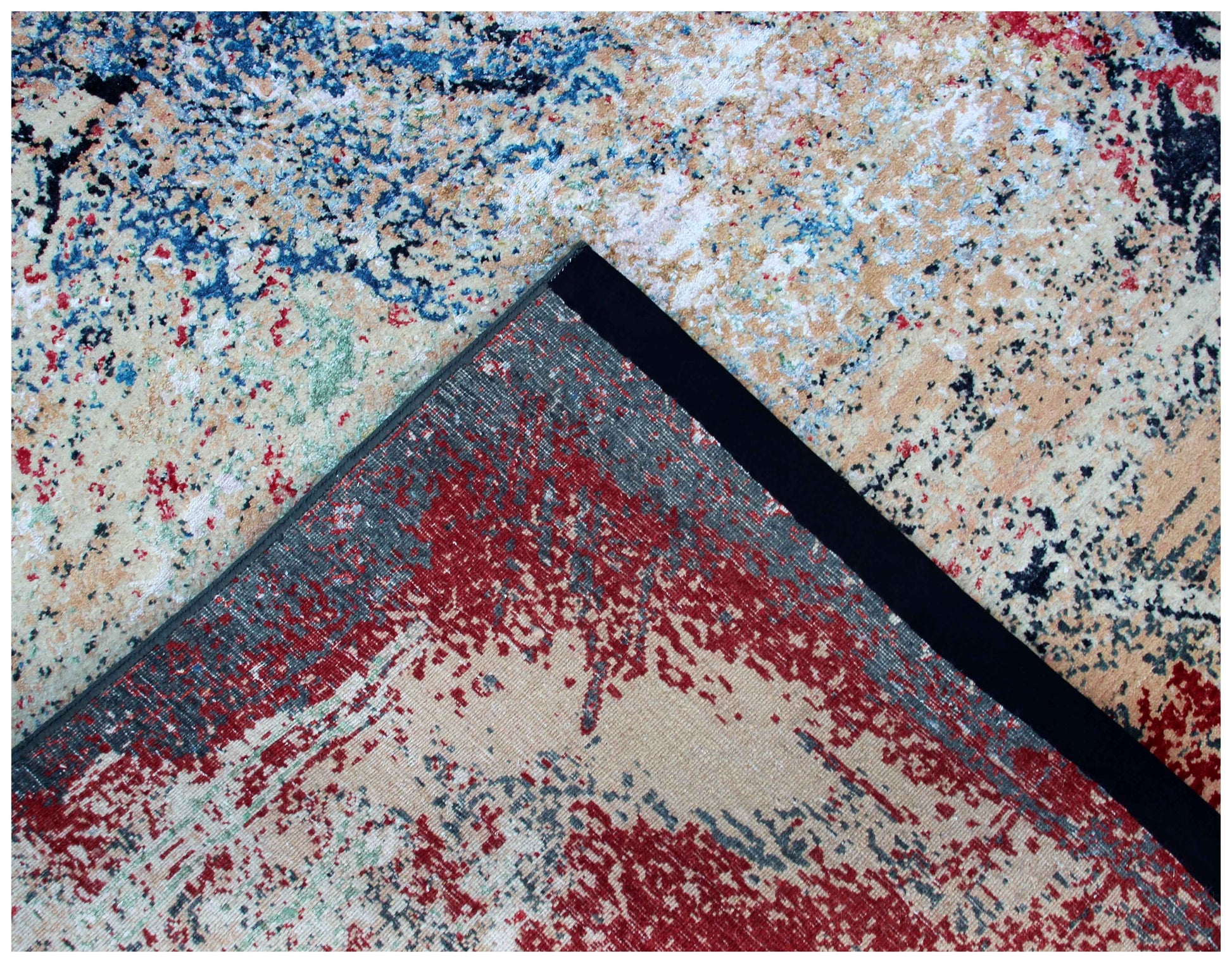 Burgundy Red Beige Silver Teal Eroded Medallion Modern Abstract Hand Knotted Wool Viscose 85 KPSI 8x10 Area Rug