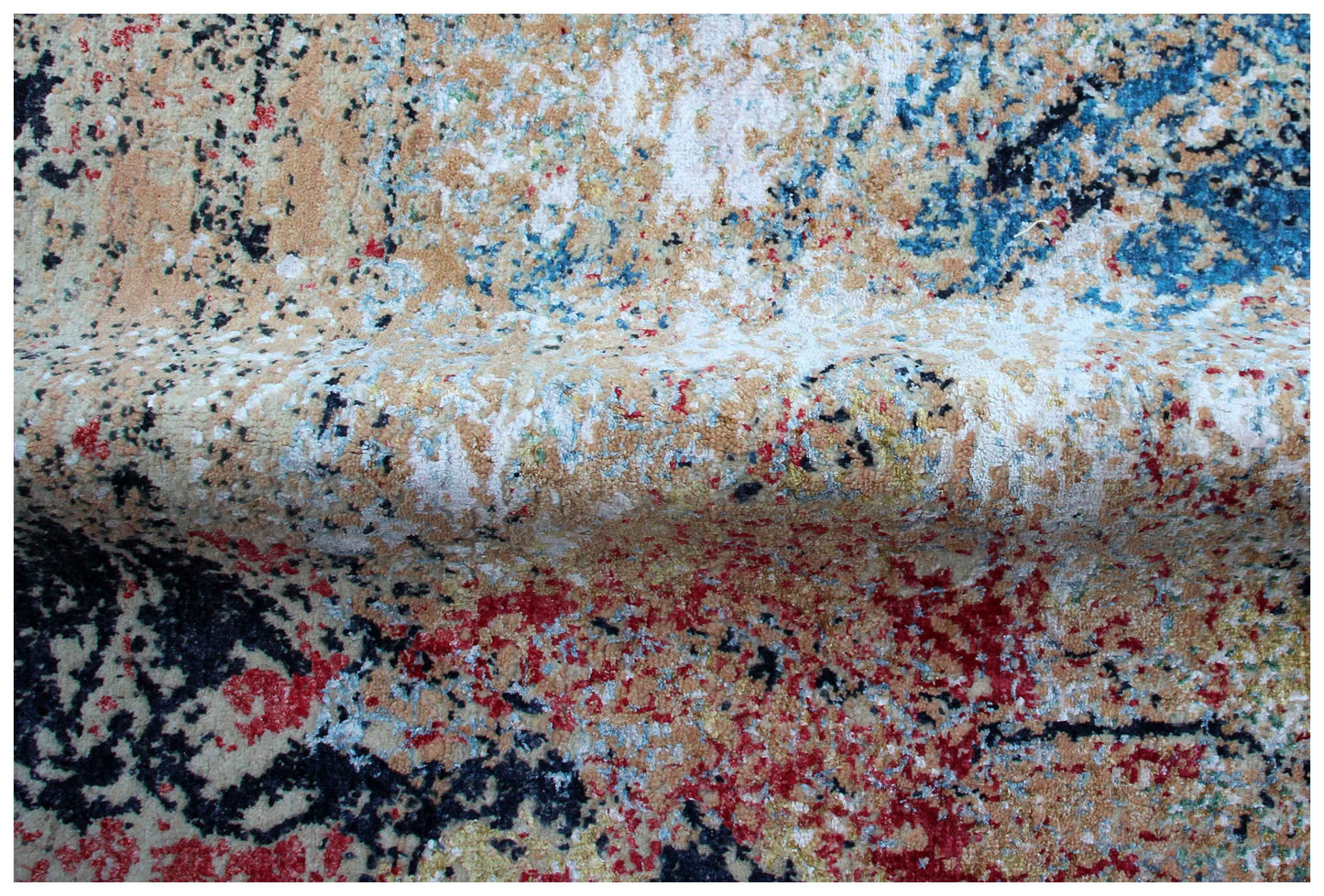 Burgundy Red Beige Silver Teal Eroded Medallion Modern Abstract Hand Knotted Wool Viscose 85 KPSI 8x10 Area Rug