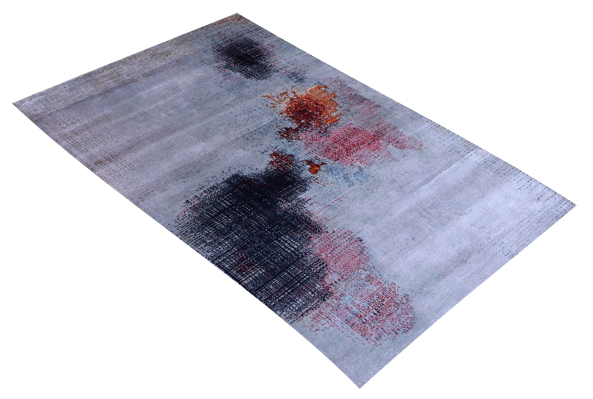 Silver Grey Charcoal Copper Blush Pixel Modern Abstract Hand Knotted Wool Viscose 85 KPSI 4x6 Area Rug