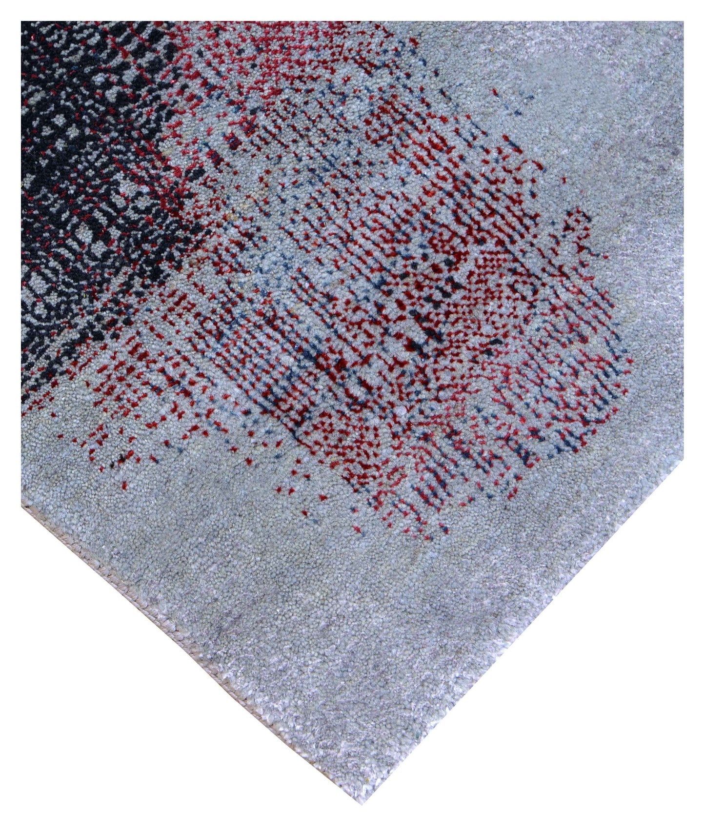 Silver Grey Charcoal Copper Blush Pixel Modern Abstract Hand Knotted Wool Viscose 85 KPSI 4x6 Area Rug