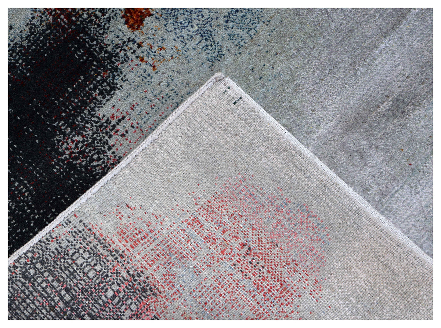 Silver Grey Charcoal Copper Blush Pixel Modern Abstract Hand Knotted Wool Viscose 85 KPSI 4x6 Area Rug