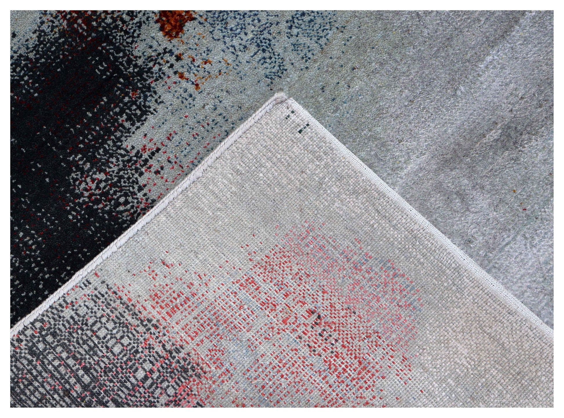 Silver Grey Charcoal Copper Blush Pixel Modern Abstract Hand Knotted Wool Viscose 85 KPSI 4x6 Area Rug