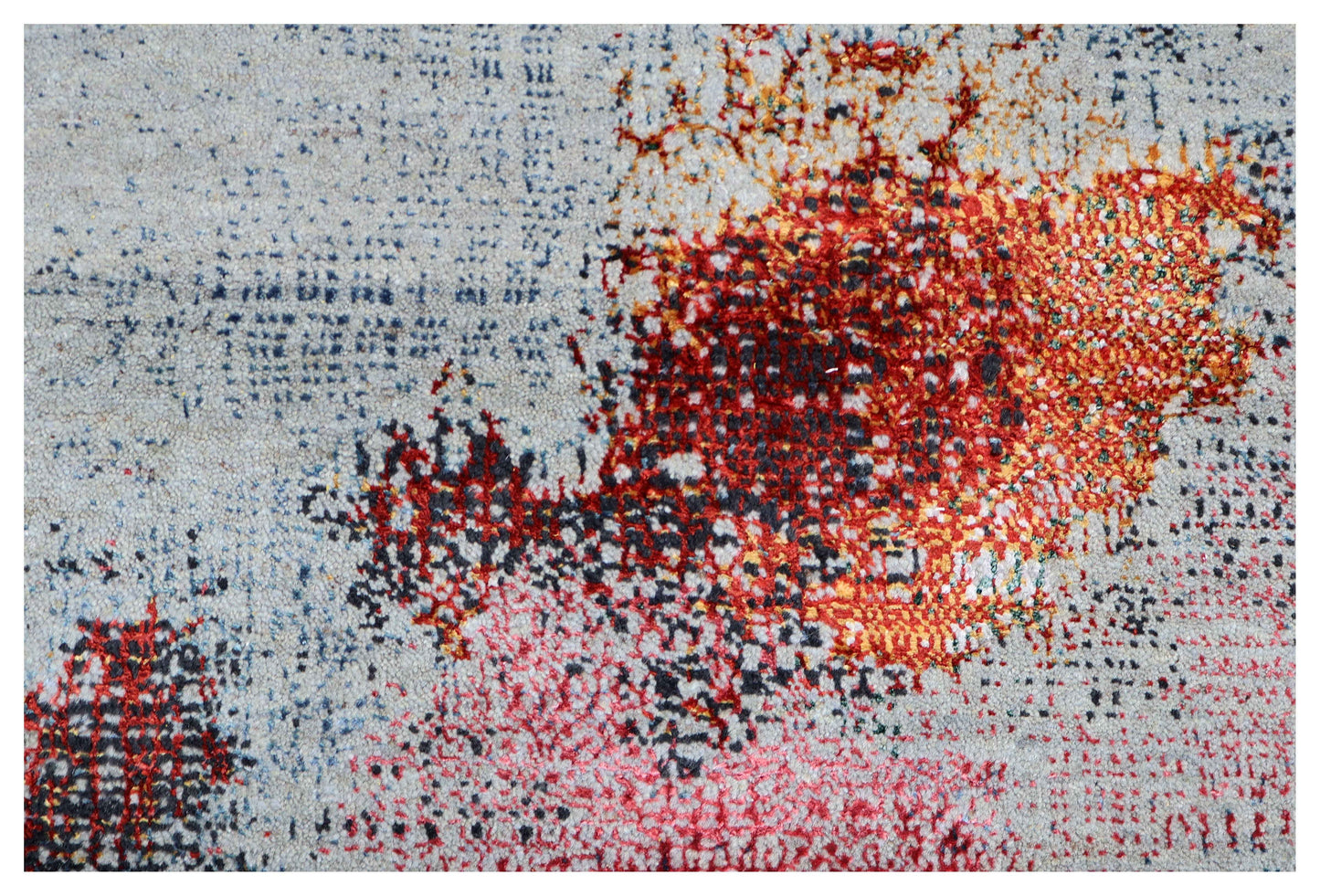 Silver Grey Charcoal Copper Blush Pixel Modern Abstract Hand Knotted Wool Viscose 85 KPSI 4x6 Area Rug
