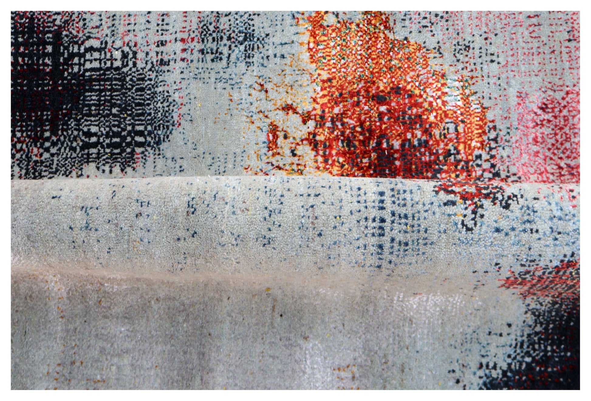 Silver Grey Charcoal Copper Blush Pixel Modern Abstract Hand Knotted Wool Viscose 85 KPSI 4x6 Area Rug