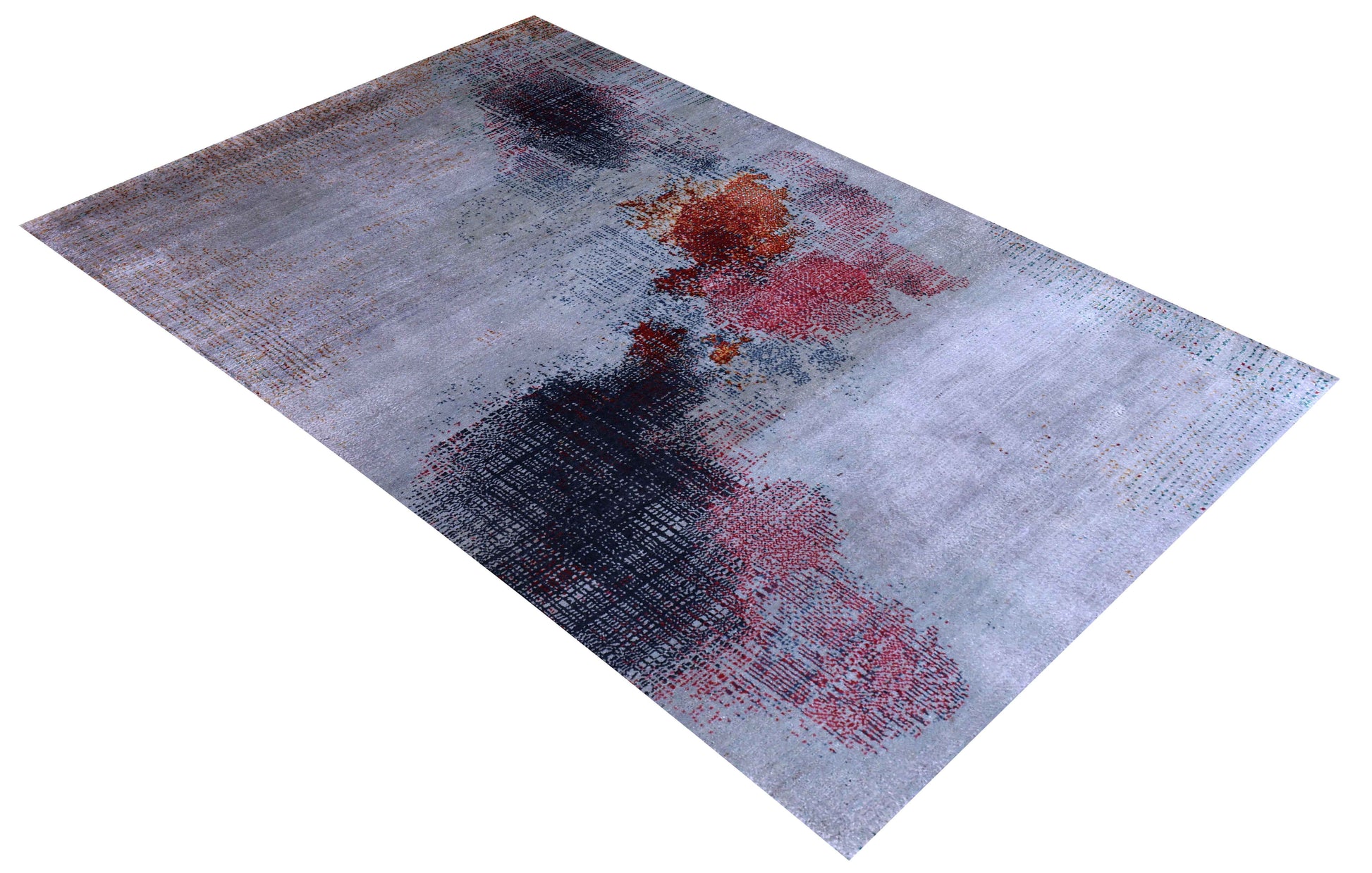 Silver Grey Charcoal Copper Blush Pixel Modern Abstract Hand Knotted Wool Viscose 85 KPSI 4x6.6 Area Rug
