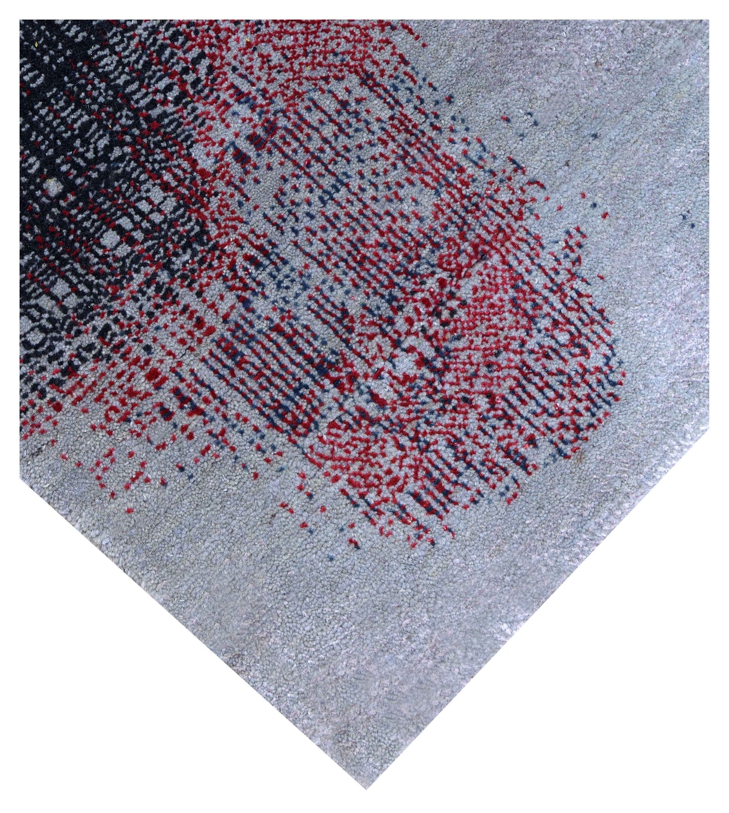 Silver Grey Charcoal Copper Blush Pixel Modern Abstract Hand Knotted Wool Viscose 85 KPSI 4x6.6 Area Rug