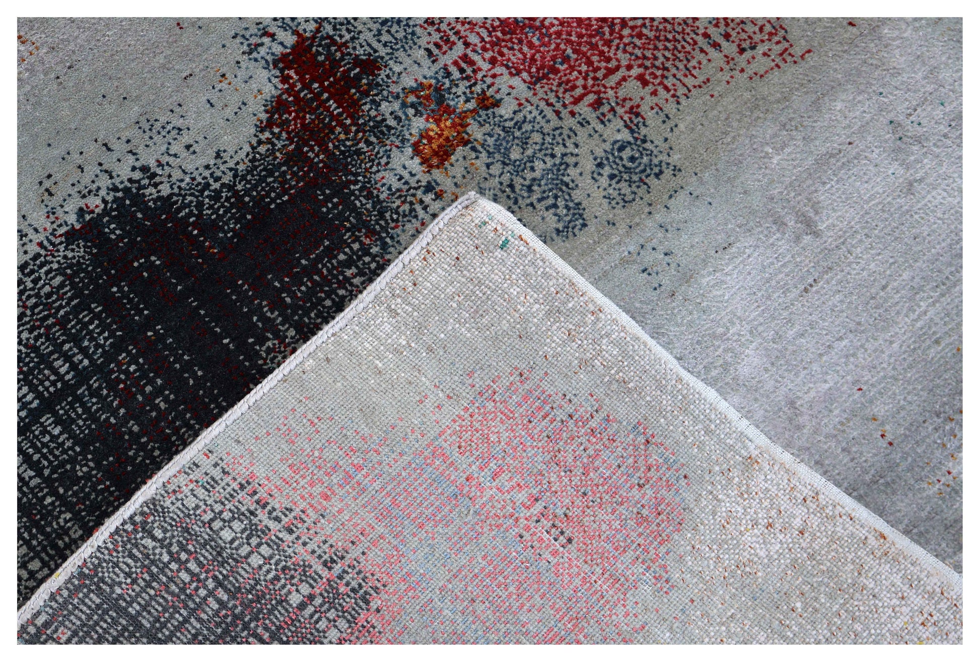 Silver Grey Charcoal Copper Blush Pixel Modern Abstract Hand Knotted Wool Viscose 85 KPSI 4x6.6 Area Rug