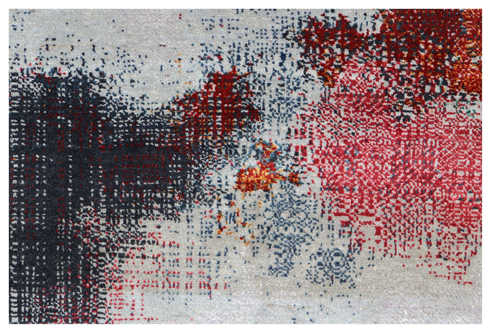 Silver Grey Charcoal Copper Blush Pixel Modern Abstract Hand Knotted Wool Viscose 85 KPSI 4x6.6 Area Rug