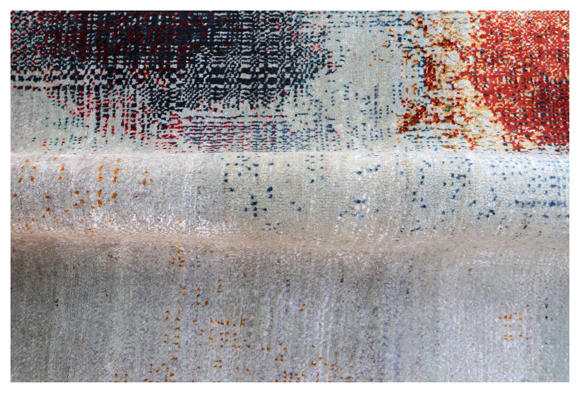 Silver Grey Charcoal Copper Blush Pixel Modern Abstract Hand Knotted Wool Viscose 85 KPSI 4x6.6 Area Rug