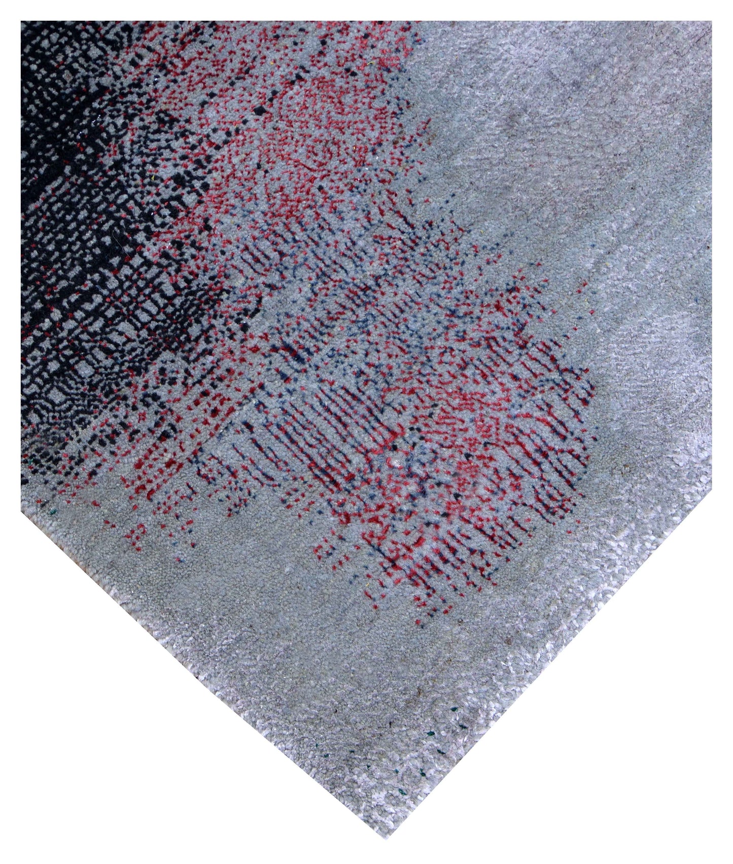 Silver Blue Grey Charcoal Copper Blush Pixel Modern Abstract Hand Knotted Wool Viscose 85 KPSI 4.6x6.6 Area Rug