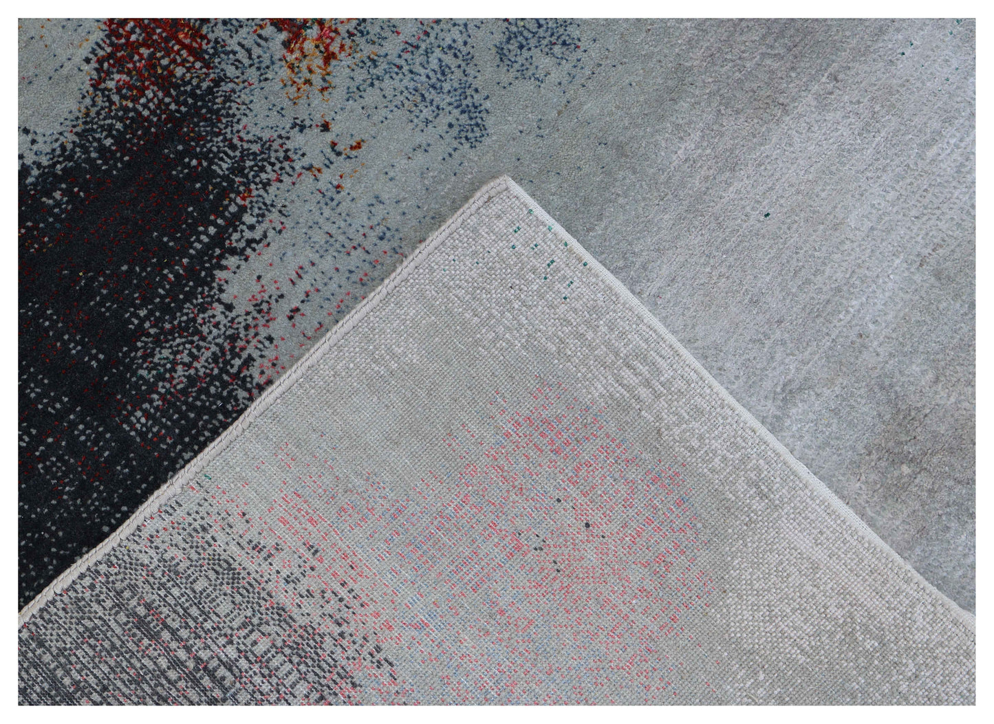Silver Blue Grey Charcoal Copper Blush Pixel Modern Abstract Hand Knotted Wool Viscose 85 KPSI 4.6x6.6 Area Rug