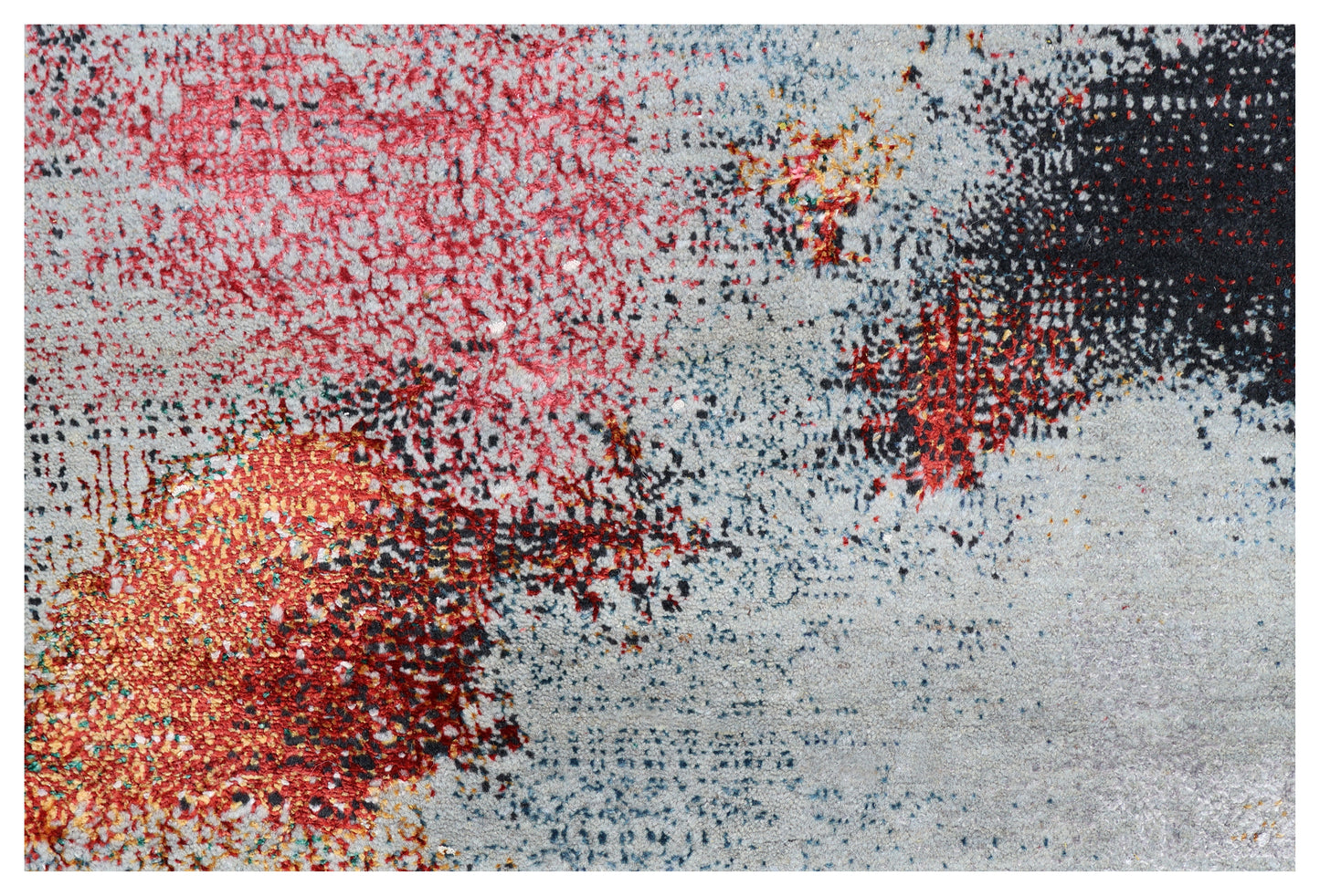 Silver Blue Grey Charcoal Copper Blush Pixel Modern Abstract Hand Knotted Wool Viscose 85 KPSI 4.6x6.6 Area Rug