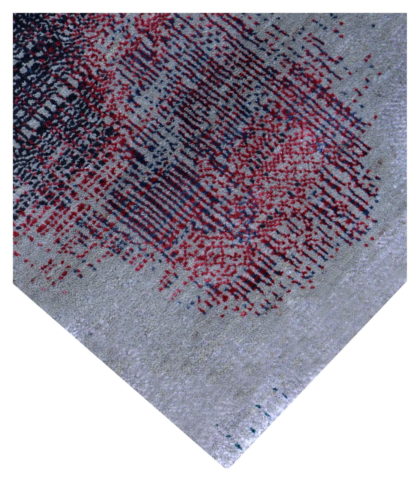 Silver Grey Charcoal Crimson Copper Blush Pixel Modern Abstract Hand Knotted Wool Viscose 85 KPSI 4.6x6.6 Area Rug