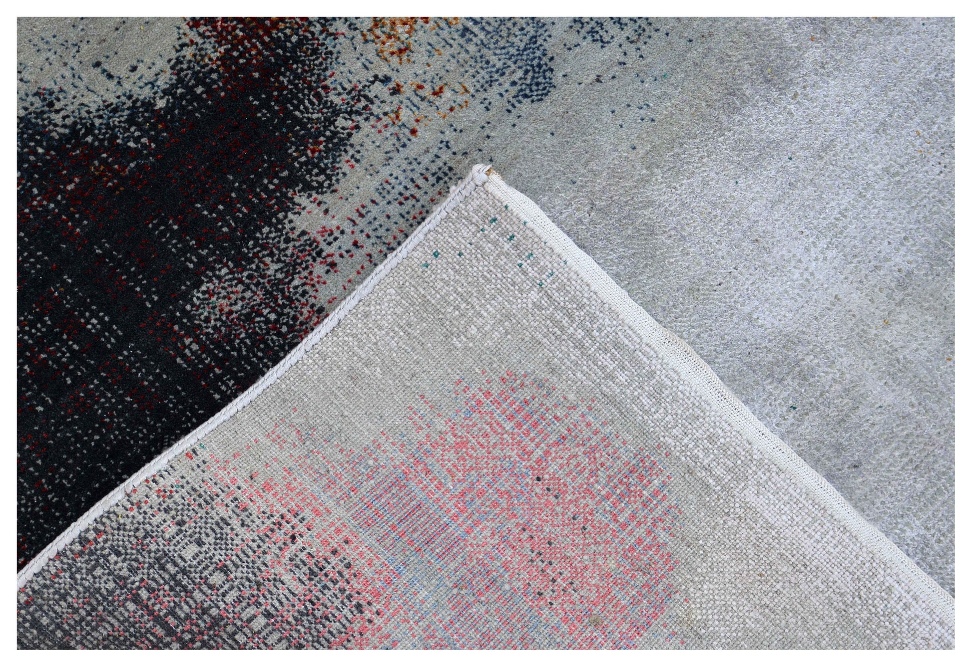 Silver Grey Charcoal Crimson Copper Blush Pixel Modern Abstract Hand Knotted Wool Viscose 85 KPSI 4.6x6.6 Area Rug