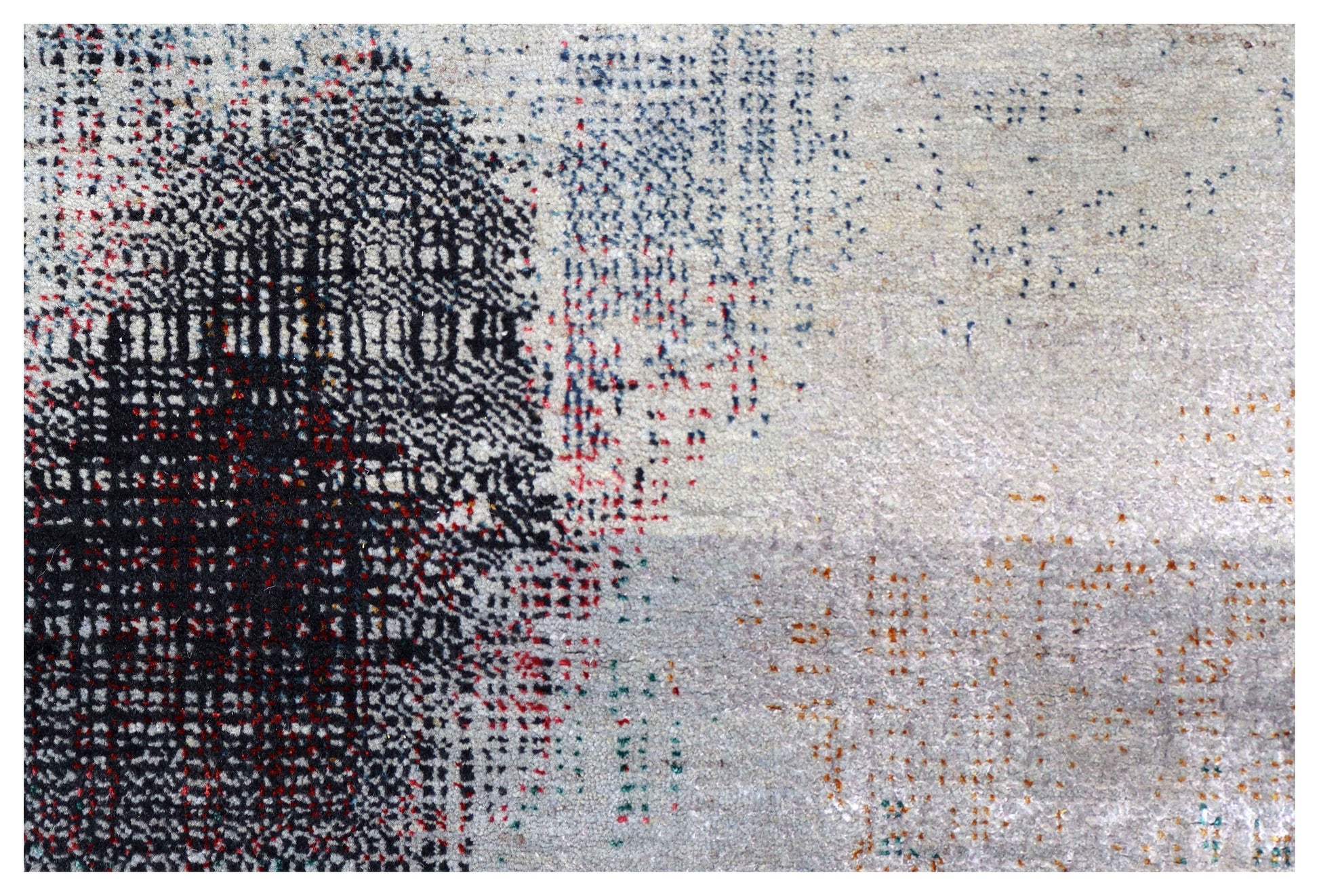 Silver Grey Charcoal Crimson Copper Blush Pixel Modern Abstract Hand Knotted Wool Viscose 85 KPSI 4.6x6.6 Area Rug