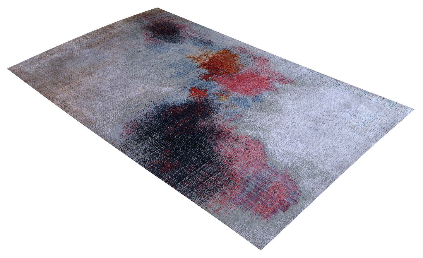 Silver Beige Grey Charcoal Crimson Copper Blush Pixel Modern Abstract Hand Knotted Wool Viscose 85 KPSI 5.6x8 Area Rug