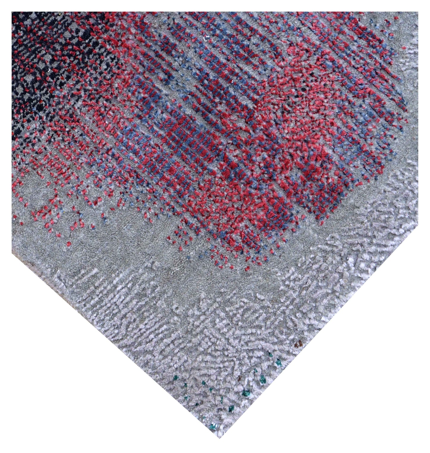 Silver Beige Grey Charcoal Crimson Copper Blush Pixel Modern Abstract Hand Knotted Wool Viscose 85 KPSI 5.6x8 Area Rug