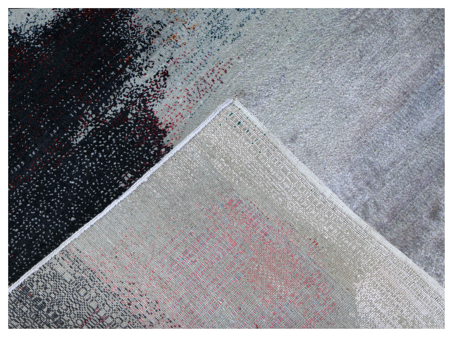 Silver Blue Grey Charcoal Crimson Copper Blush Pixel Modern Abstract Hand Knotted Wool Viscose 85 KPSI 5.6x8 Area Rug