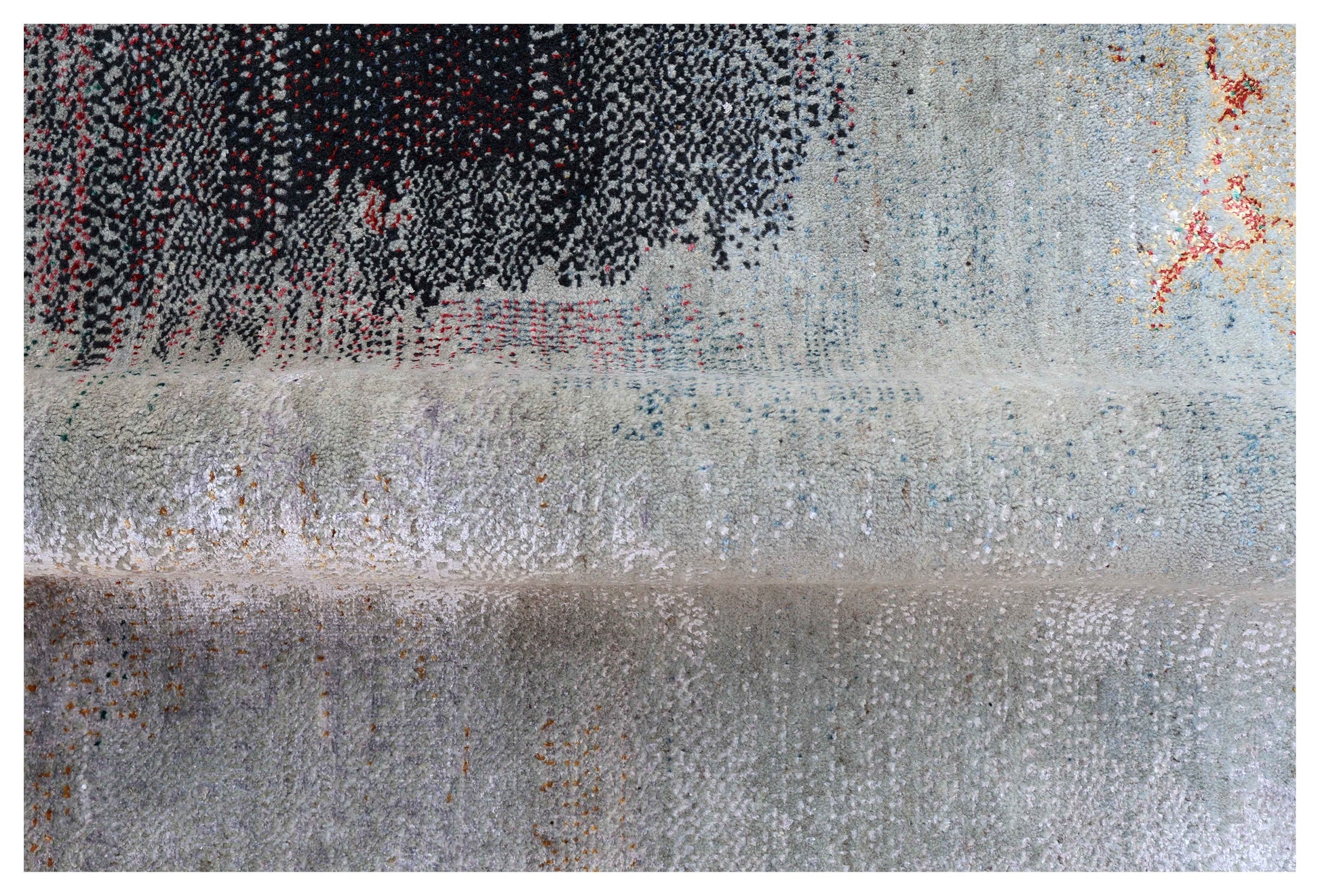 Silver Blue Grey Charcoal Crimson Copper Blush Pixel Modern Abstract Hand Knotted Wool Viscose 85 KPSI 5.6x8 Area Rug