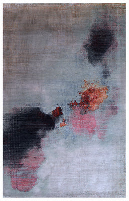 Silver Grey Charcoal Copper Crimson Blush Pixel Modern Abstract Hand Knotted Wool Viscose 85 KPSI 6.6x10 Area Rug
