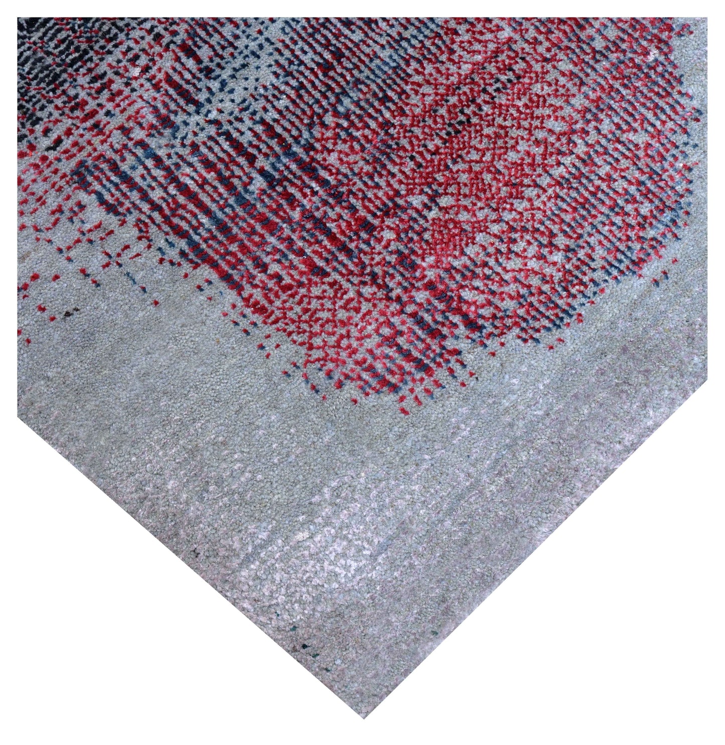 Silver Grey Charcoal Copper Crimson Blush Pixel Modern Abstract Hand Knotted Wool Viscose 85 KPSI 6.6x10 Area Rug