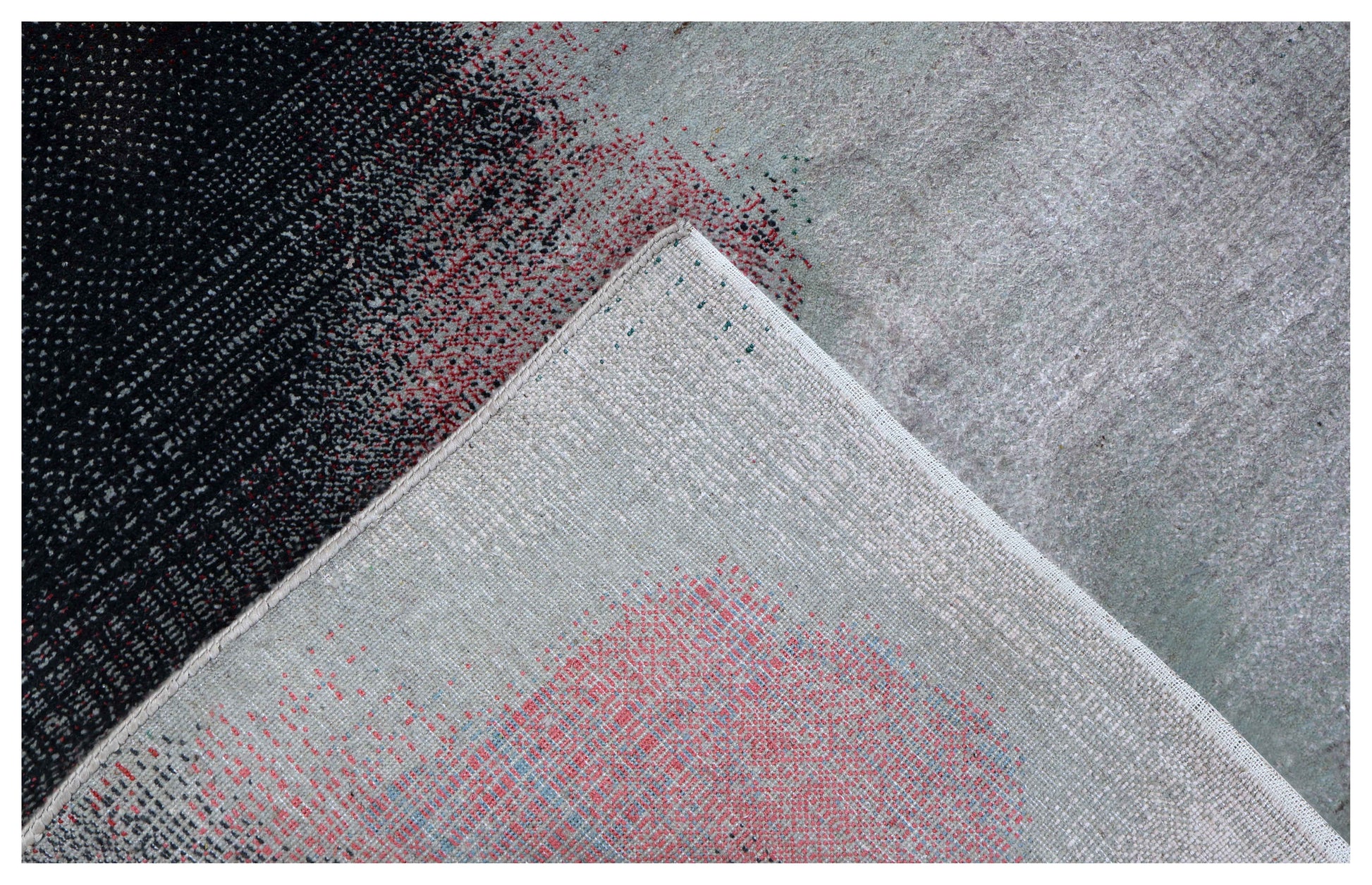 Silver Grey Charcoal Copper Crimson Blush Pixel Modern Abstract Hand Knotted Wool Viscose 85 KPSI 6.6x10 Area Rug