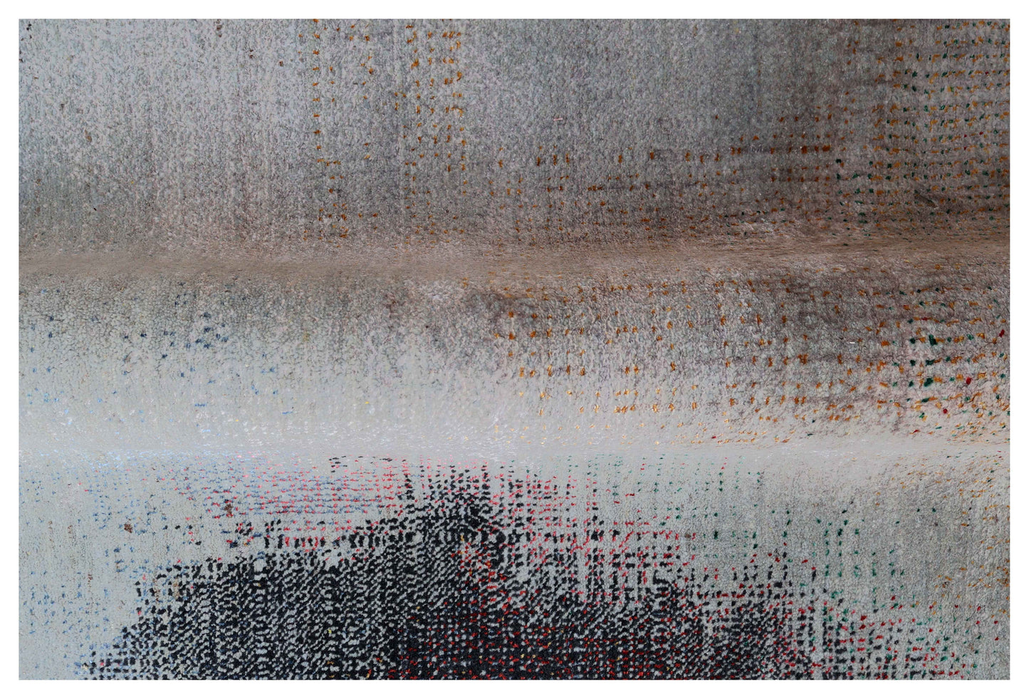 Silver Grey Charcoal Copper Crimson Blush Pixel Modern Abstract Hand Knotted Wool Viscose 85 KPSI 6.6x10 Area Rug